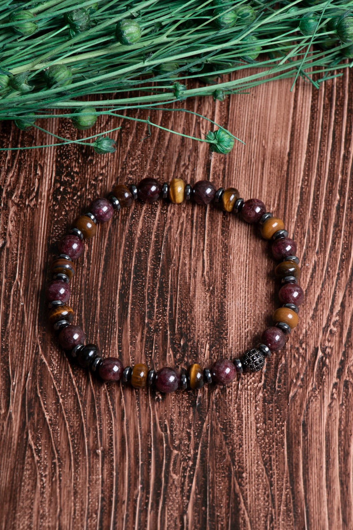 Image of Orijinal Sertifikalı Lal Kaplan Gözü Hematit Doğal Taş Bileklik