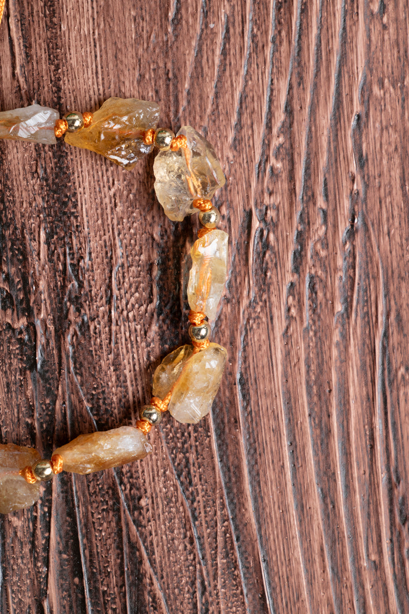 Image of Orijinal Sertifikalı Sitrin Hematit Naturel Parçalar Doğal Taş Makrome Bileklik