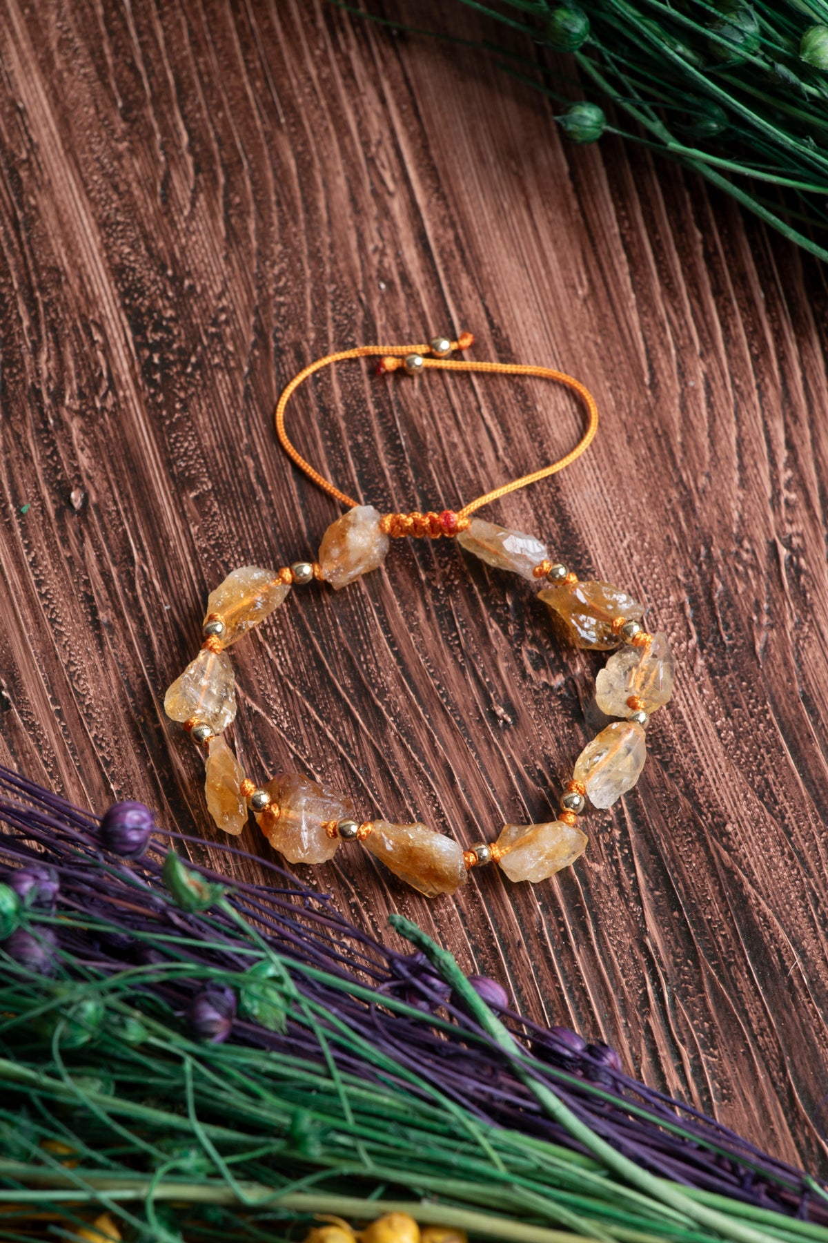 Image of Orijinal Sertifikalı Sitrin Hematit Naturel Parçalar Doğal Taş Makrome Bileklik