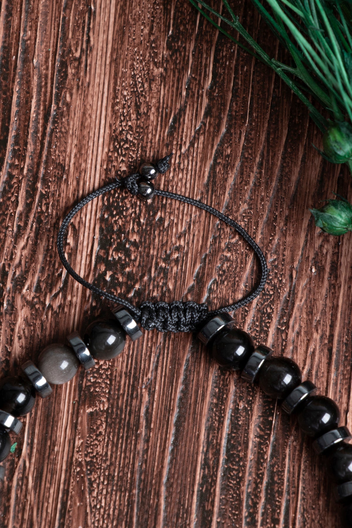 Image of Orijinal Sertifikalı Obsidyen Hematit Zirkon Aparatlı 6 mm Doğal Taş Makrome Bileklik