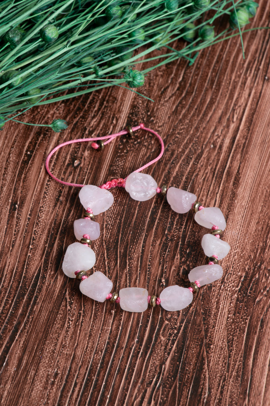 Orijinal Sertifikalı Pembe Kuvars Hematit Naturel Parçalar Doğal Taş Makrome Bileklik