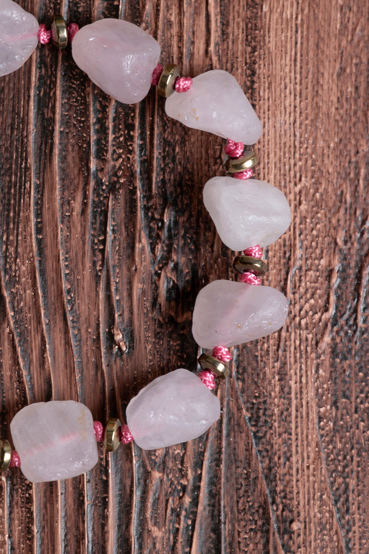 Image of Orijinal Sertifikalı Pembe Kuvars Hematit Naturel Parçalar Doğal Taş Makrome Bileklik