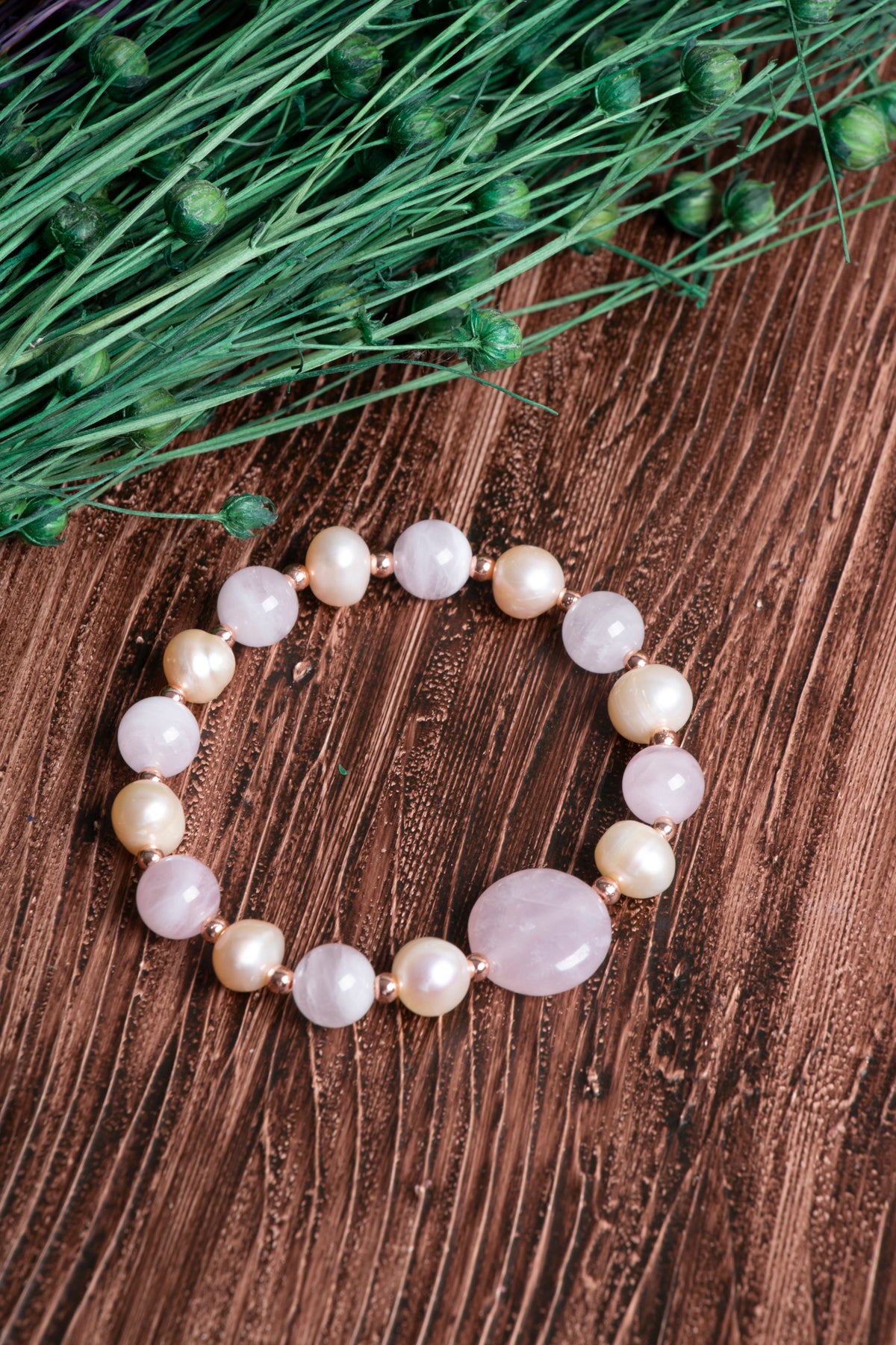 Image of Orijinal Sertifikalı İnci - Pembe Kuvars Hematit 8mm Doğal Taş Bileklik