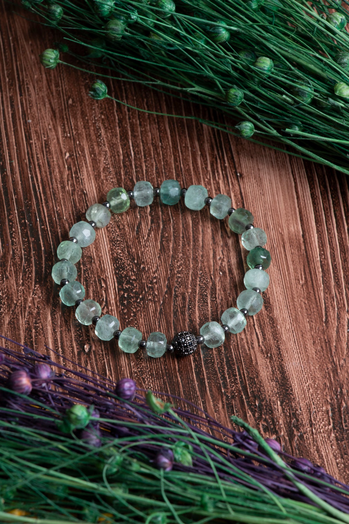 Image of Orijinal Sertifikalı Florit Fasetli Rondel (8 mm) Hematit Doğal Taş Bileklik