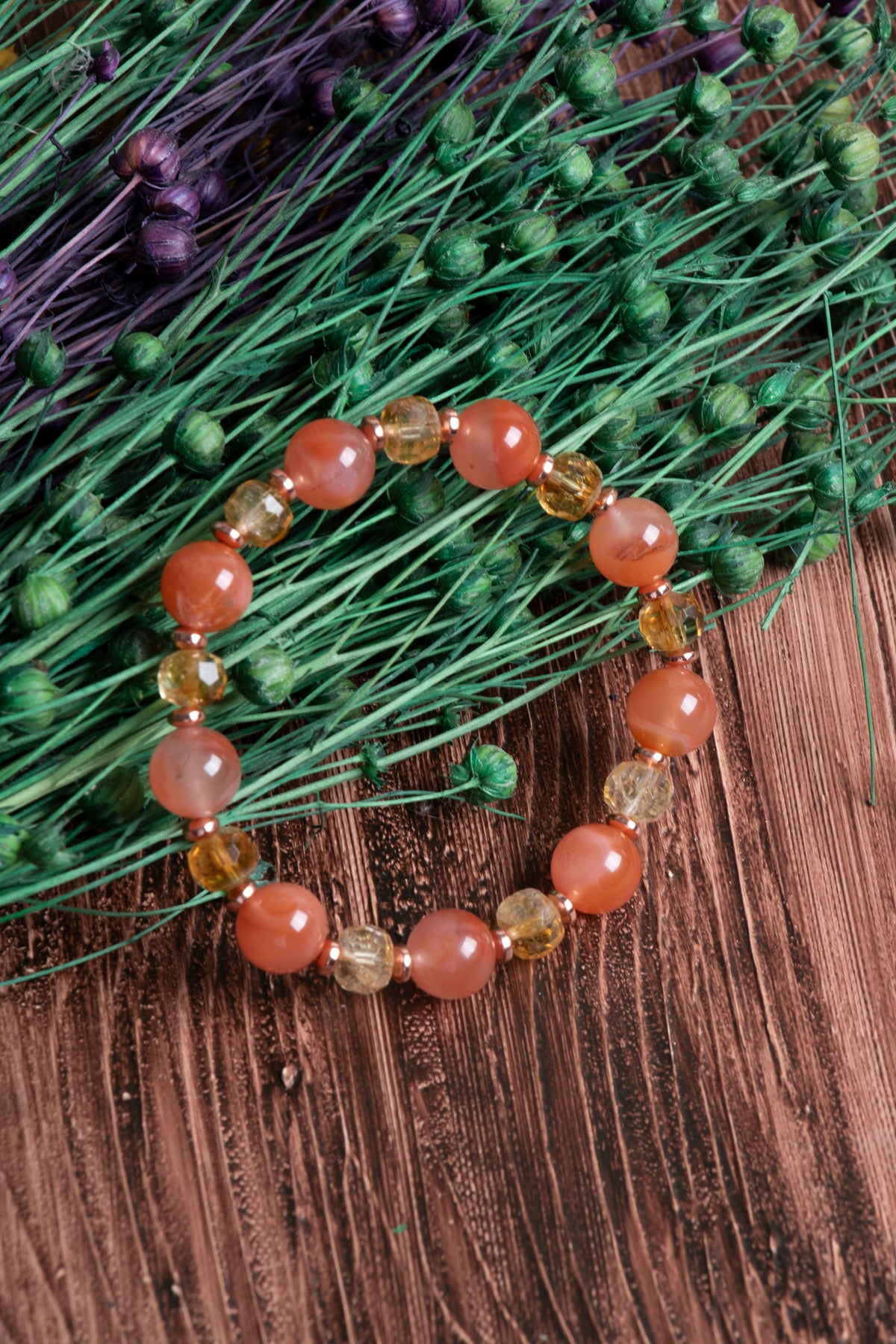 Image of Sertifikalı Yemen Akiği Rondel Fasetli Sitrin Doğal Taş Bileklik (Yemen Akiği 10 mm Sitrin 8 mm)