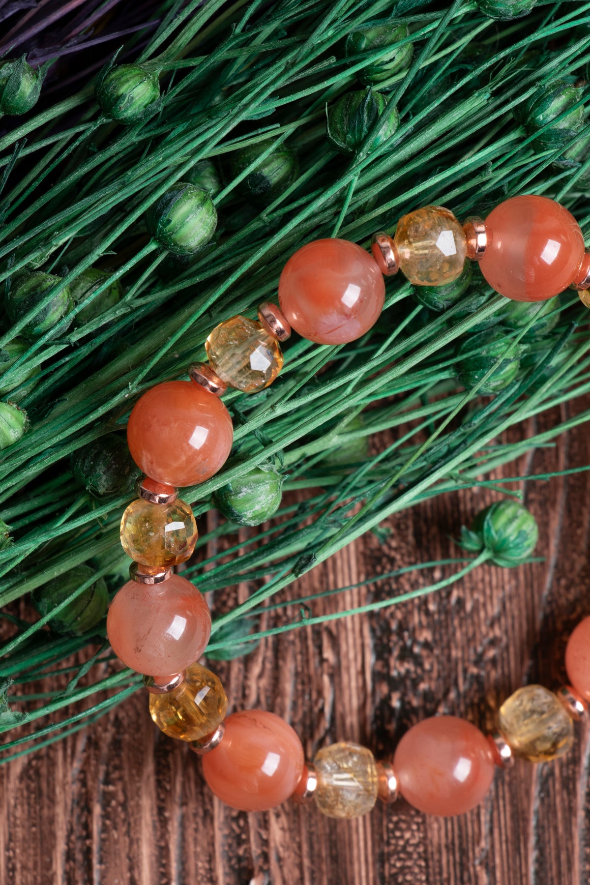 Image of Sertifikalı Yemen Akiği Rondel Fasetli Sitrin Doğal Taş Bileklik (Yemen Akiği 10 mm Sitrin 8 mm)