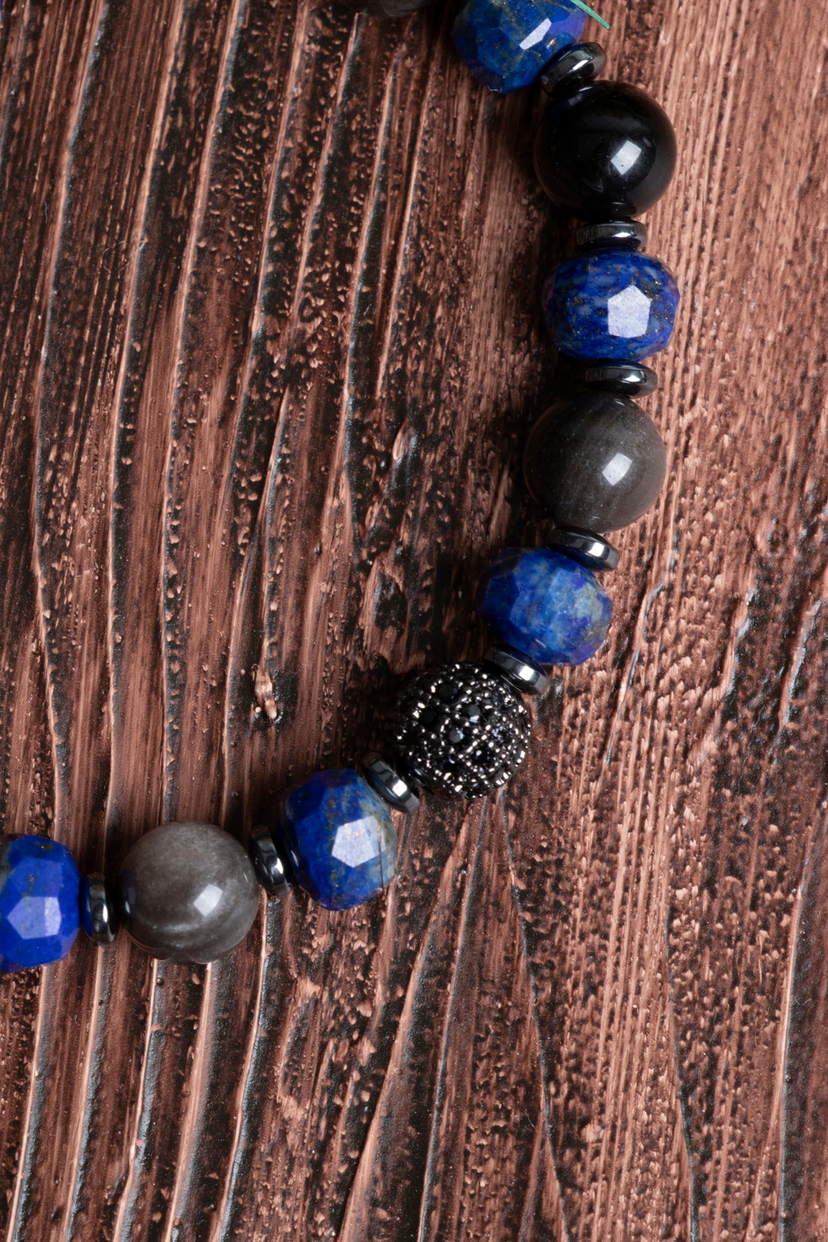 Image of Sertifikalı Orijinal Lapis Lazuli Obsidyen Silver Hematit Doğal Taş (8 mm) Zirkon Aparatlı Bileklik
