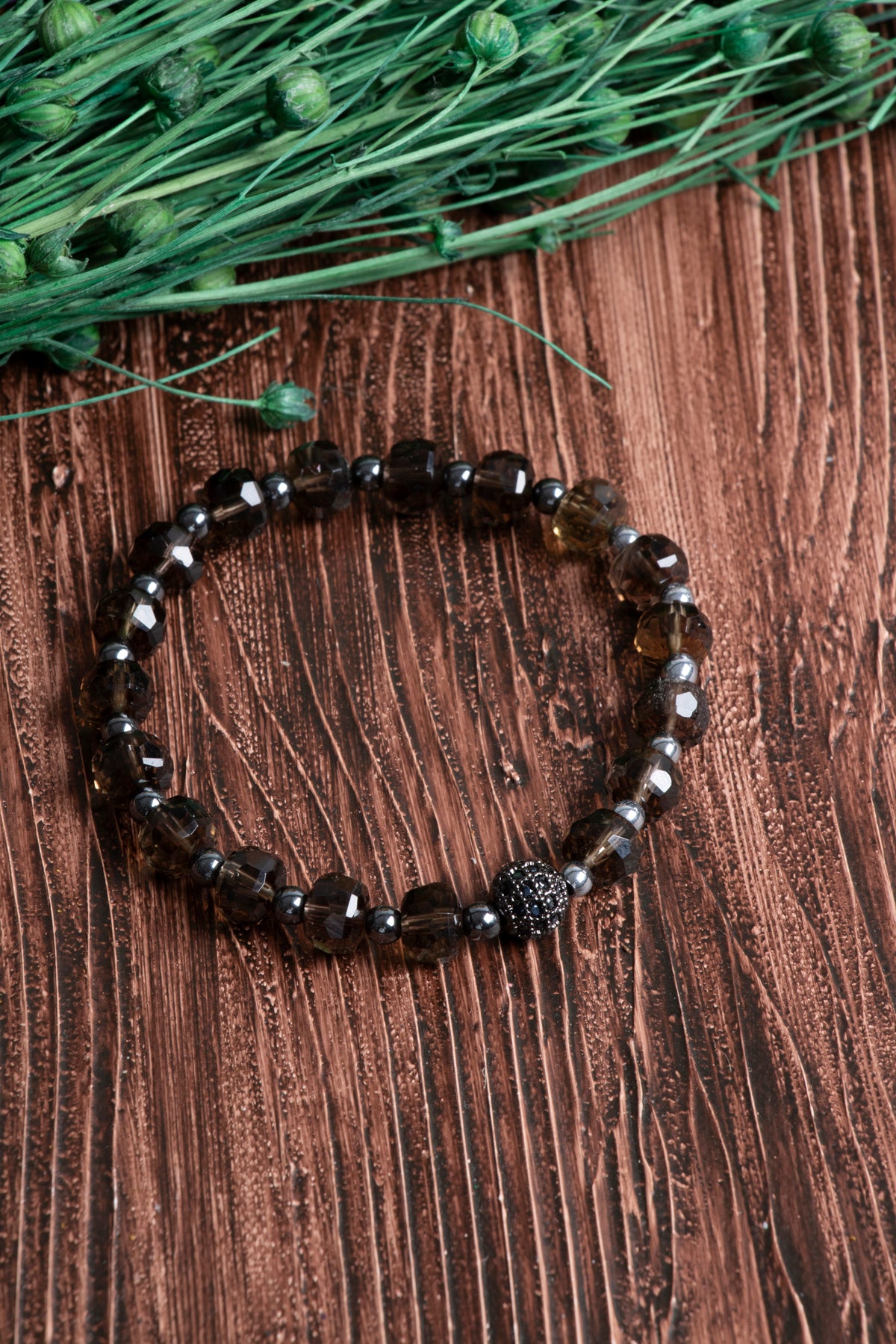 Image of Dumanlı Kuvars Fasetli 8 mm Rondel Doğal Taş Misinalı Bileklik