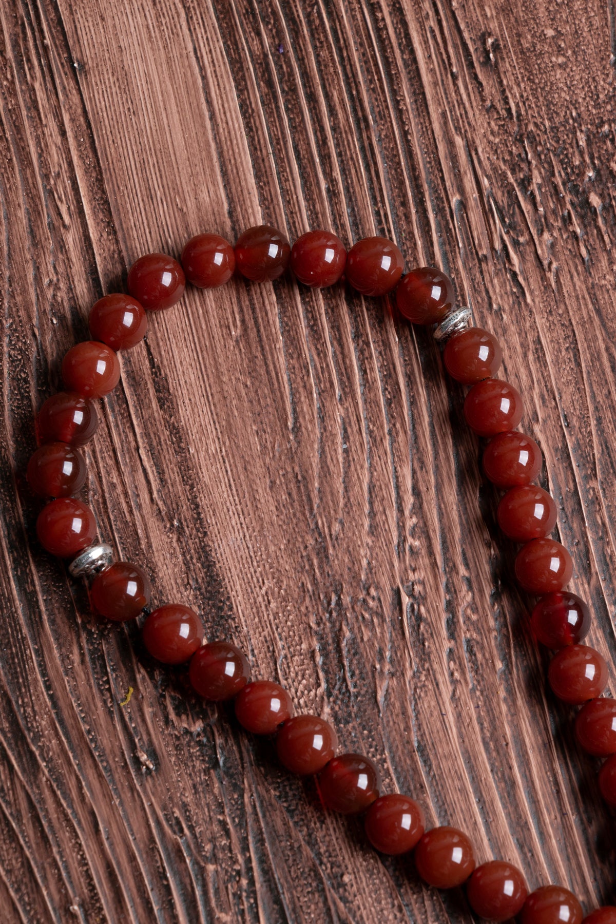 Image of Orijinal Sertifikalı Kırmızı Akik (8 mm) Doğal Taş Metal İmamiye Püskül Tespih