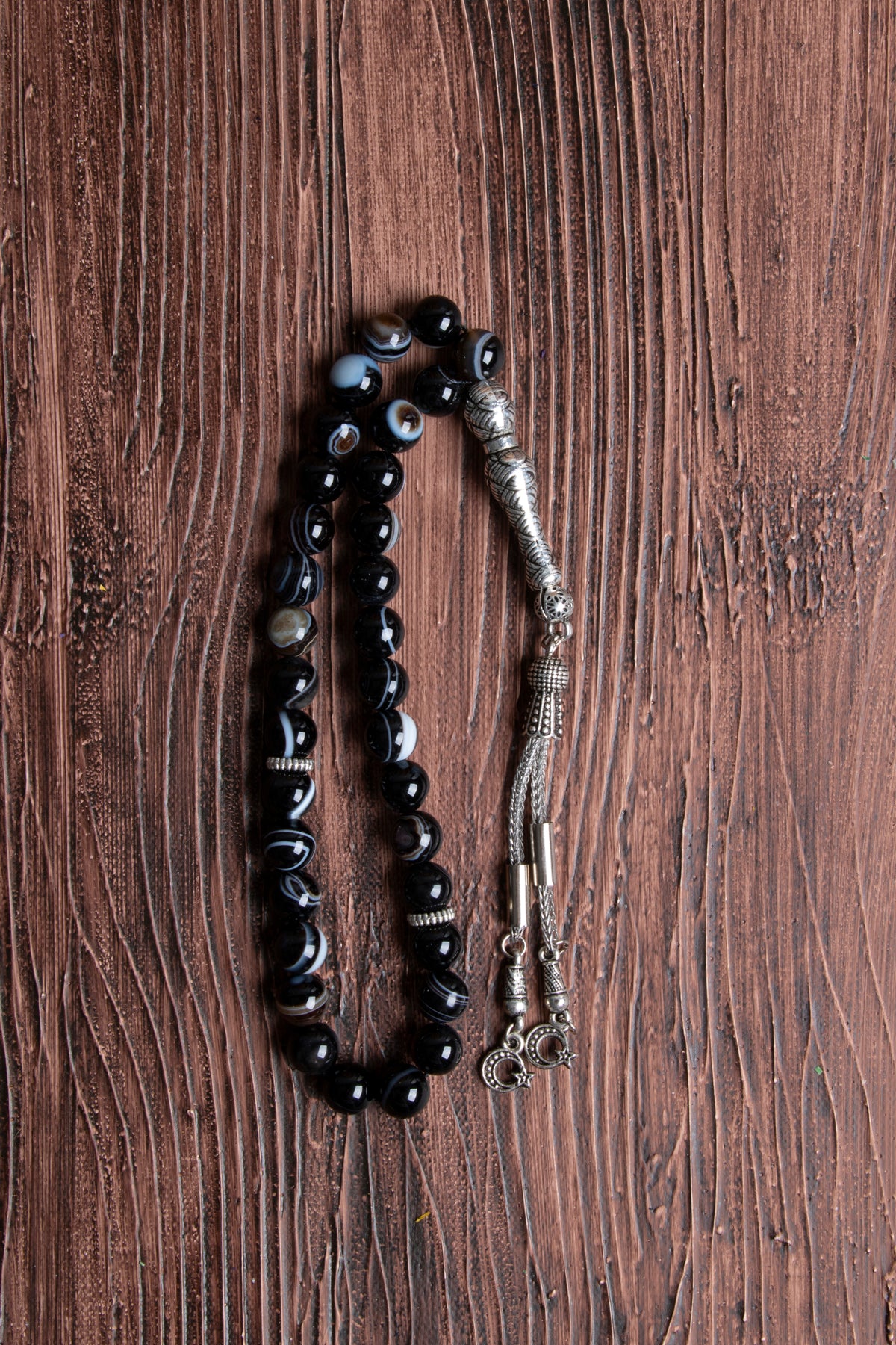 Image of Orijinal Sertifikalı Siyah Göz Akik Doğal Taş Tespih (8 mm)