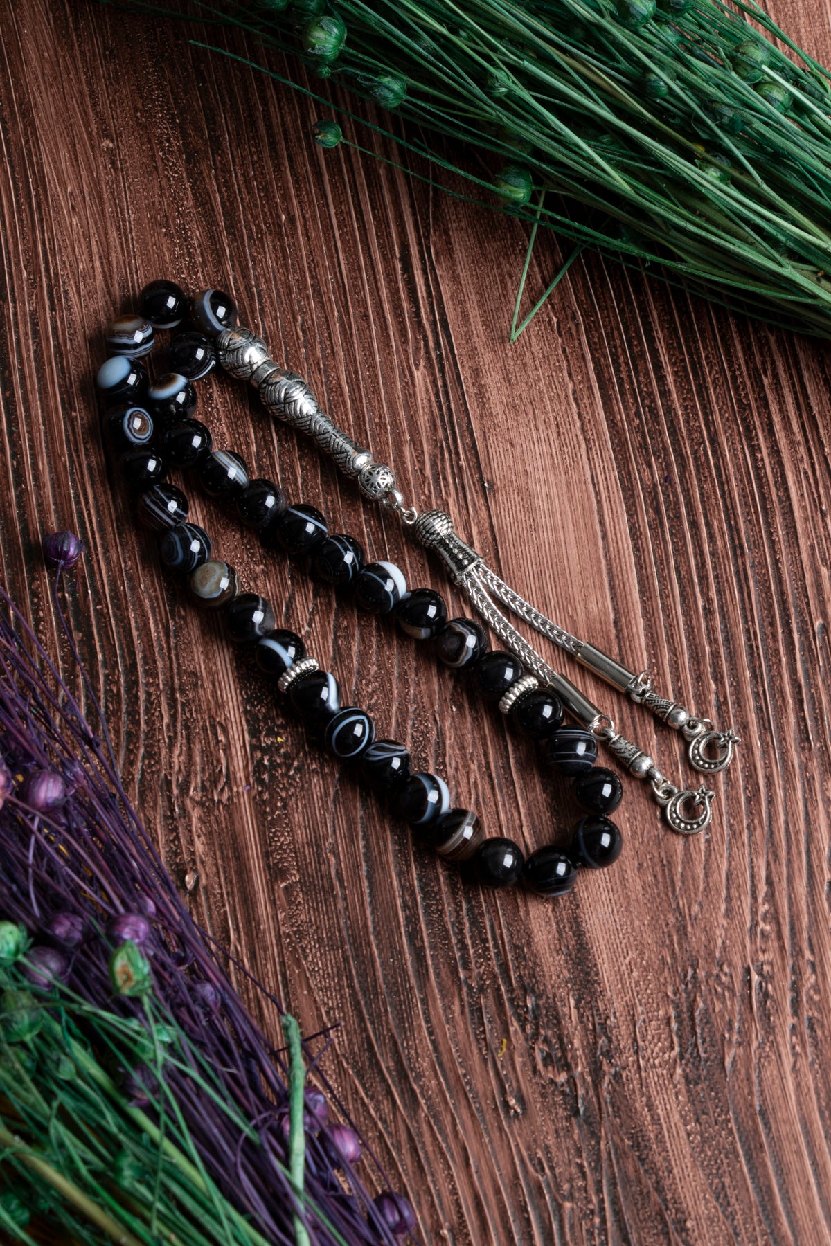 Image of Orijinal Sertifikalı Siyah Göz Akik Doğal Taş Tespih (8 mm)