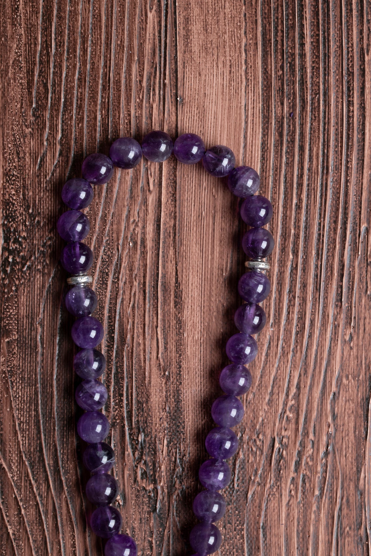 Image of Orijinal Sertifikalı Ametist (8 mm) Doğal Taş Metal İmamiye Püskül Tespih