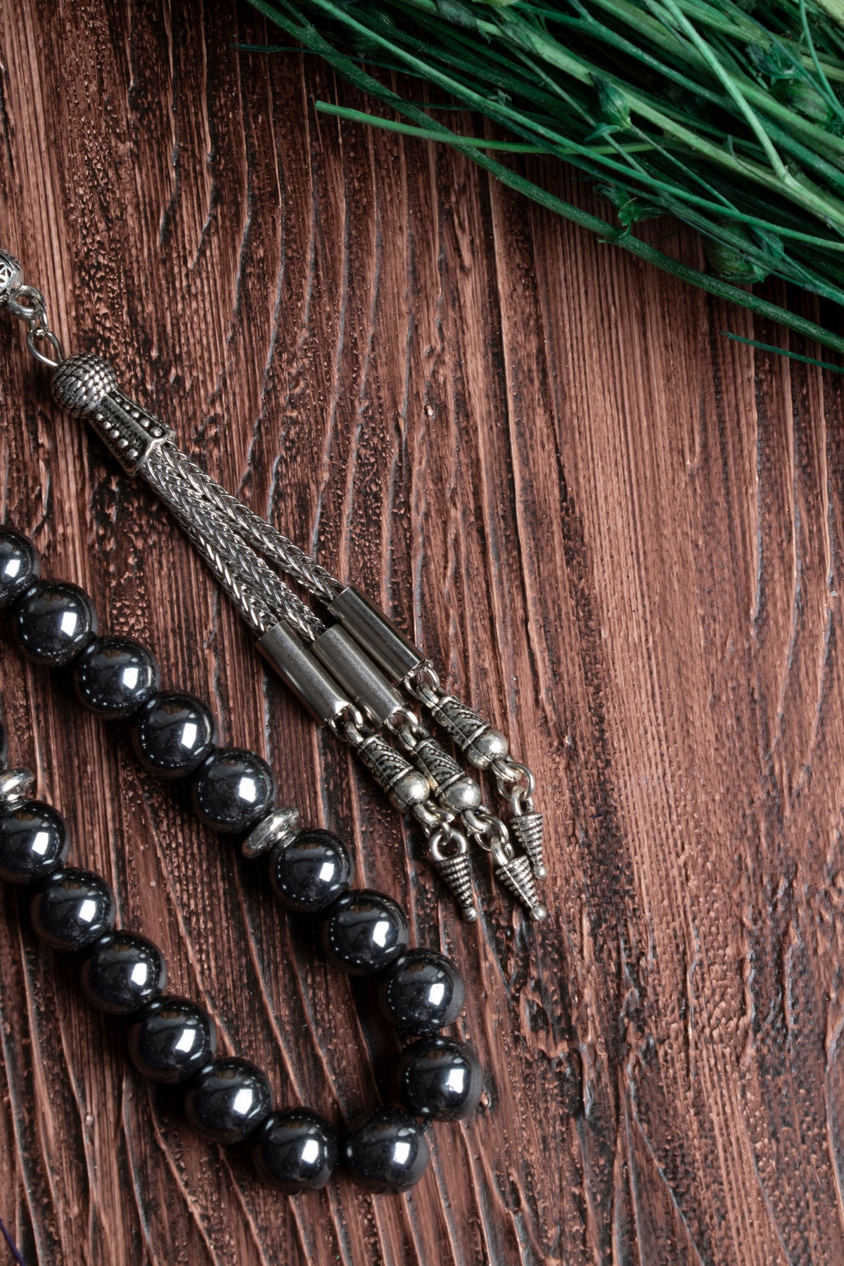 Image of Orijinal Sertifikalı Hematit (8 mm) Doğal Taş Metal İmamiye Püskül Tespih