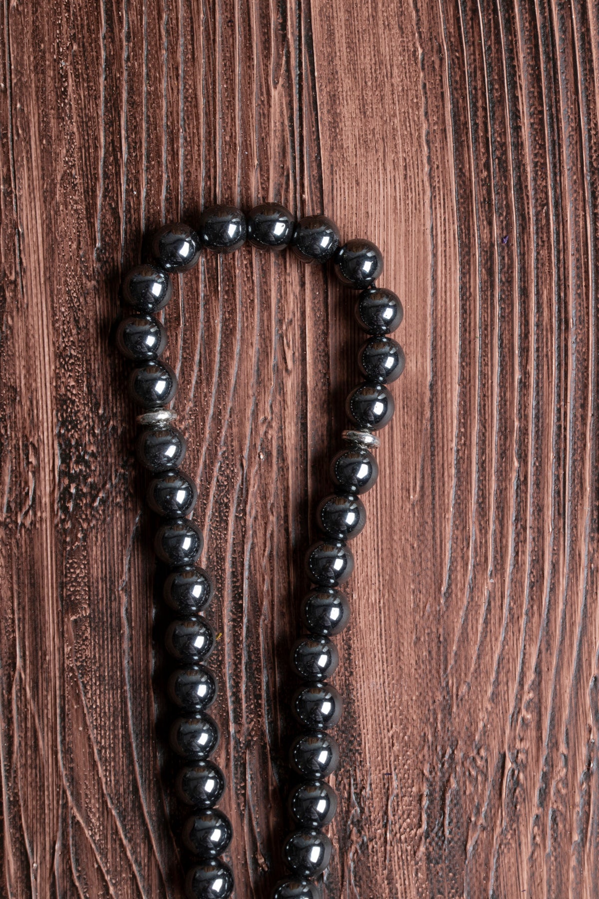 Image of Orijinal Sertifikalı Hematit (8 mm) Doğal Taş Metal İmamiye Püskül Tespih