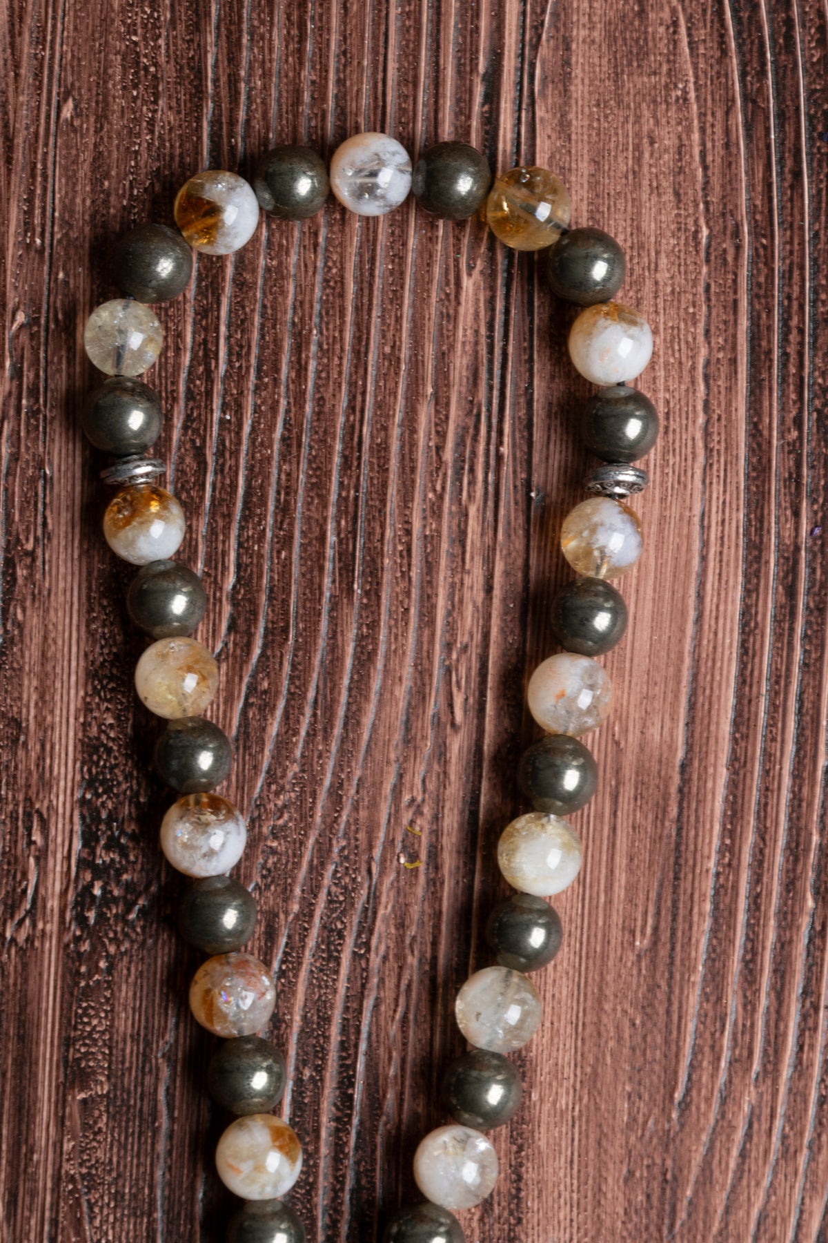 Image of Orijinal Sertifikalı Sitrin Pirit Doğal Taş Metal İmamiye Püskül Tespih