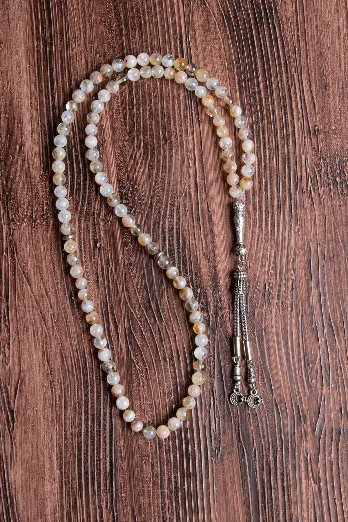 Image of Orijinal Sertifikalı 99'luk Sitrin Doğal Taş Metal İmamiye Püskül Tespih