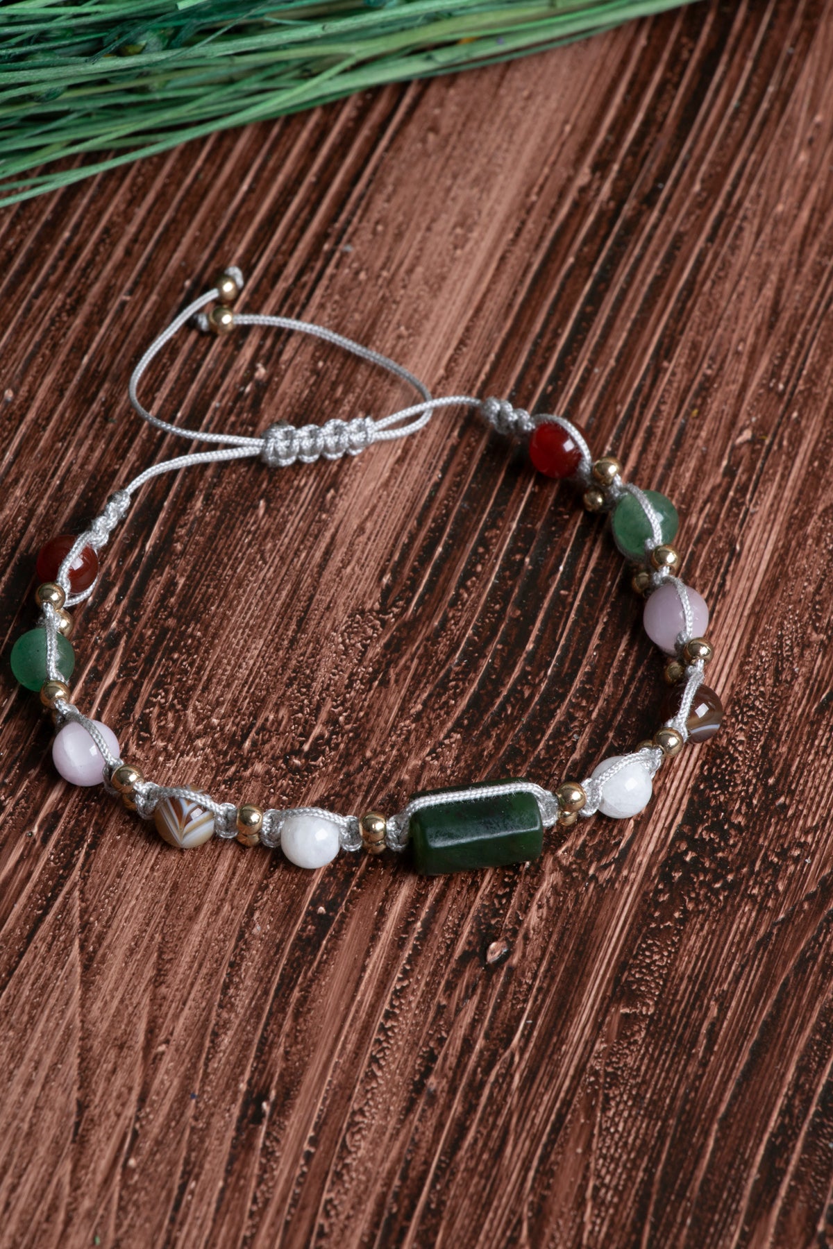 Image of Sertifikalı Ay Taşı Yeşim Aventurin Kunzit Kahve Akik Kırmızı Akik Doğal Taş Makrome Bileklik