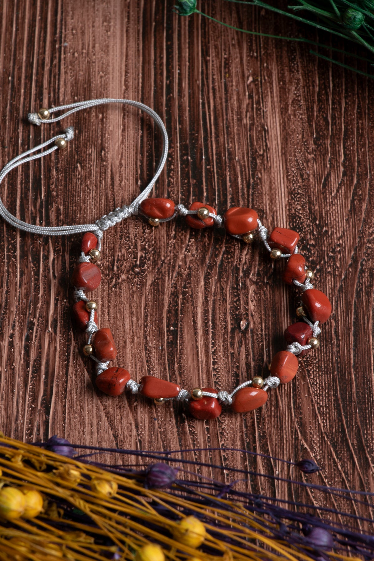 Image of Orijinal Sertifikalı Jasper Hematit Doğal Taş Makrome Bileklik