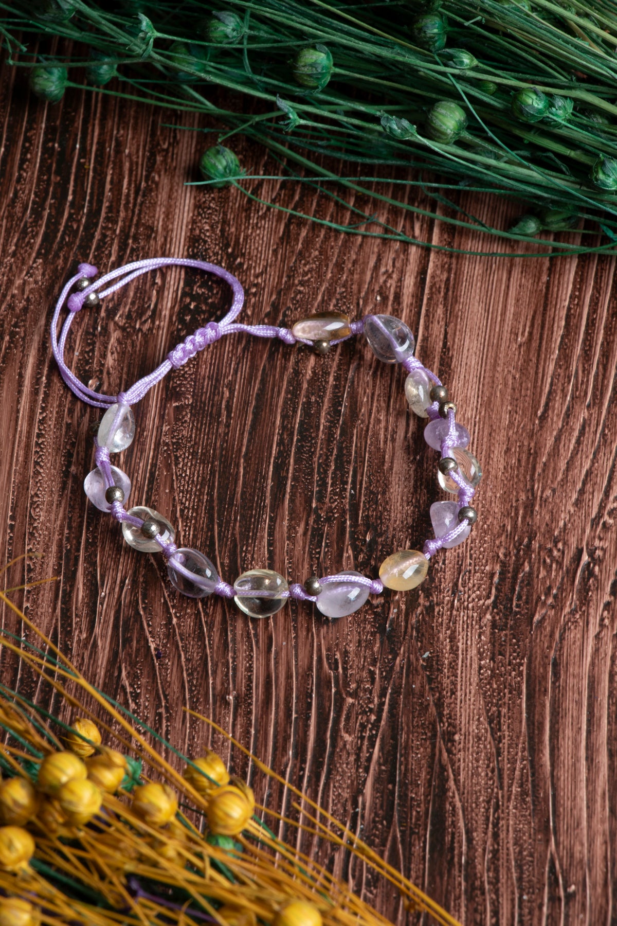 Image of Orijinal Sertifikalı Ametrin Doğal Taş Makrome Bileklik