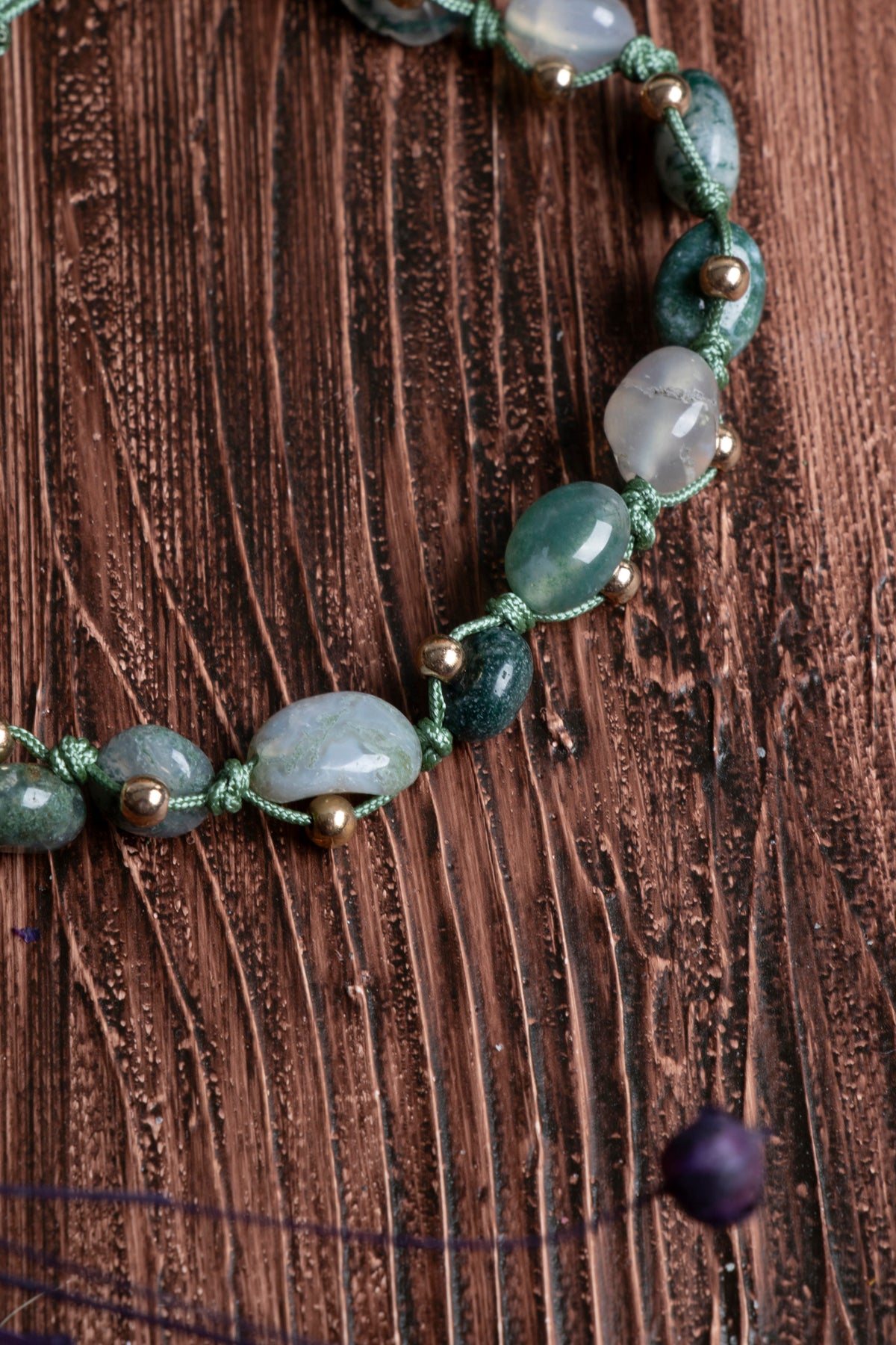 Image of Orijinal Sertifikalı Yosunlu Akik Doğal Taş Makrome Bileklik