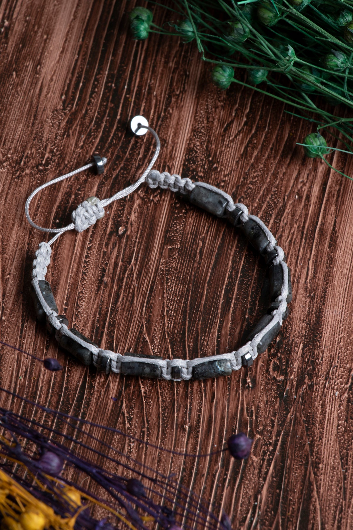 Image of Orijinal Sertifikalı Spektrolit Hematit Doğal Taş Makrome Bileklik