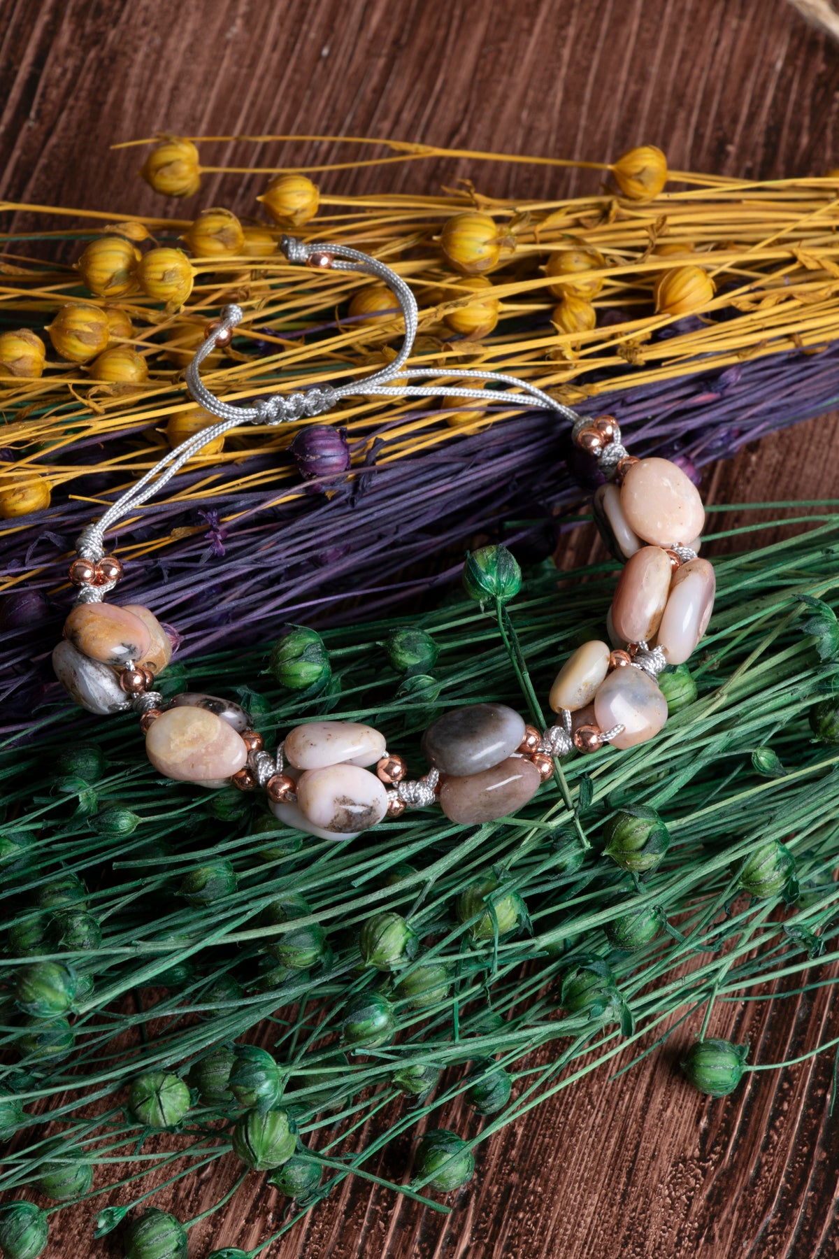 Image of Orijinal Sertifikalı Pembe Opal Doğal Taş Makrome Bileklik