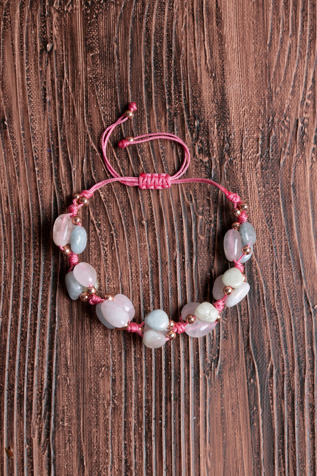 Image of Orijinal Sertifikalı Akuamarin Pembe Kuvars Helkum Doğal Taş Makrome Bileklik