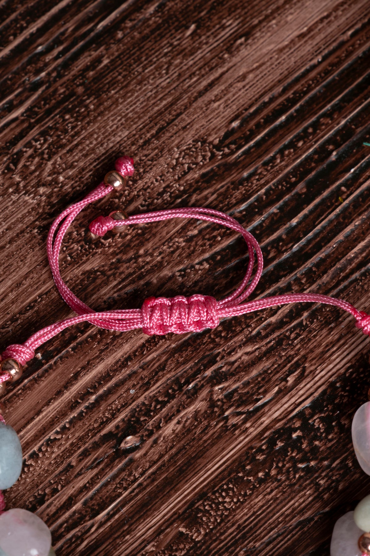 Image of Orijinal Sertifikalı Akuamarin Pembe Kuvars Helkum Doğal Taş Makrome Bileklik