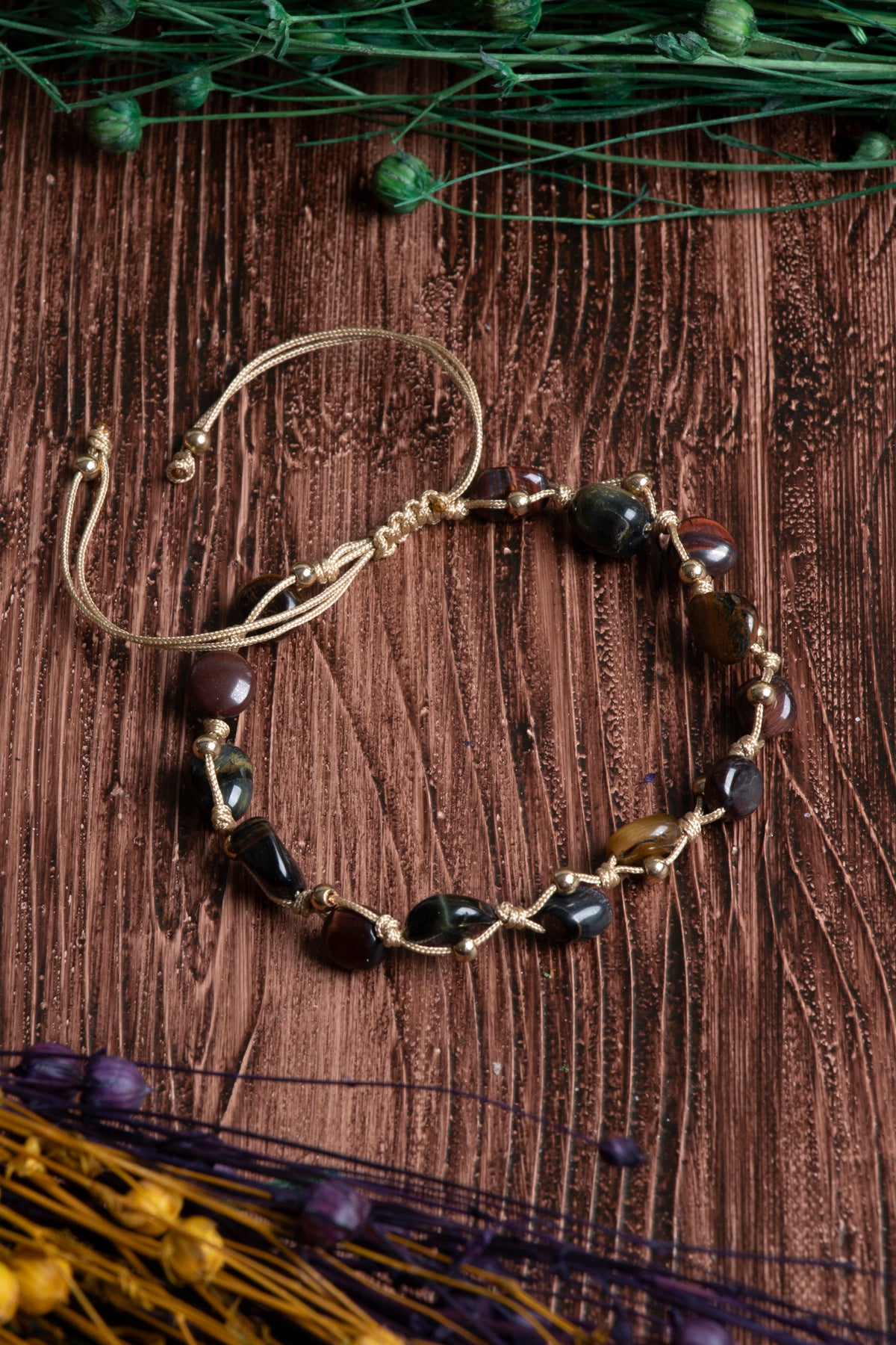 Image of Orijinal Sertifikalı Kaplan Gözü Doğal Taş Makrome Bileklik