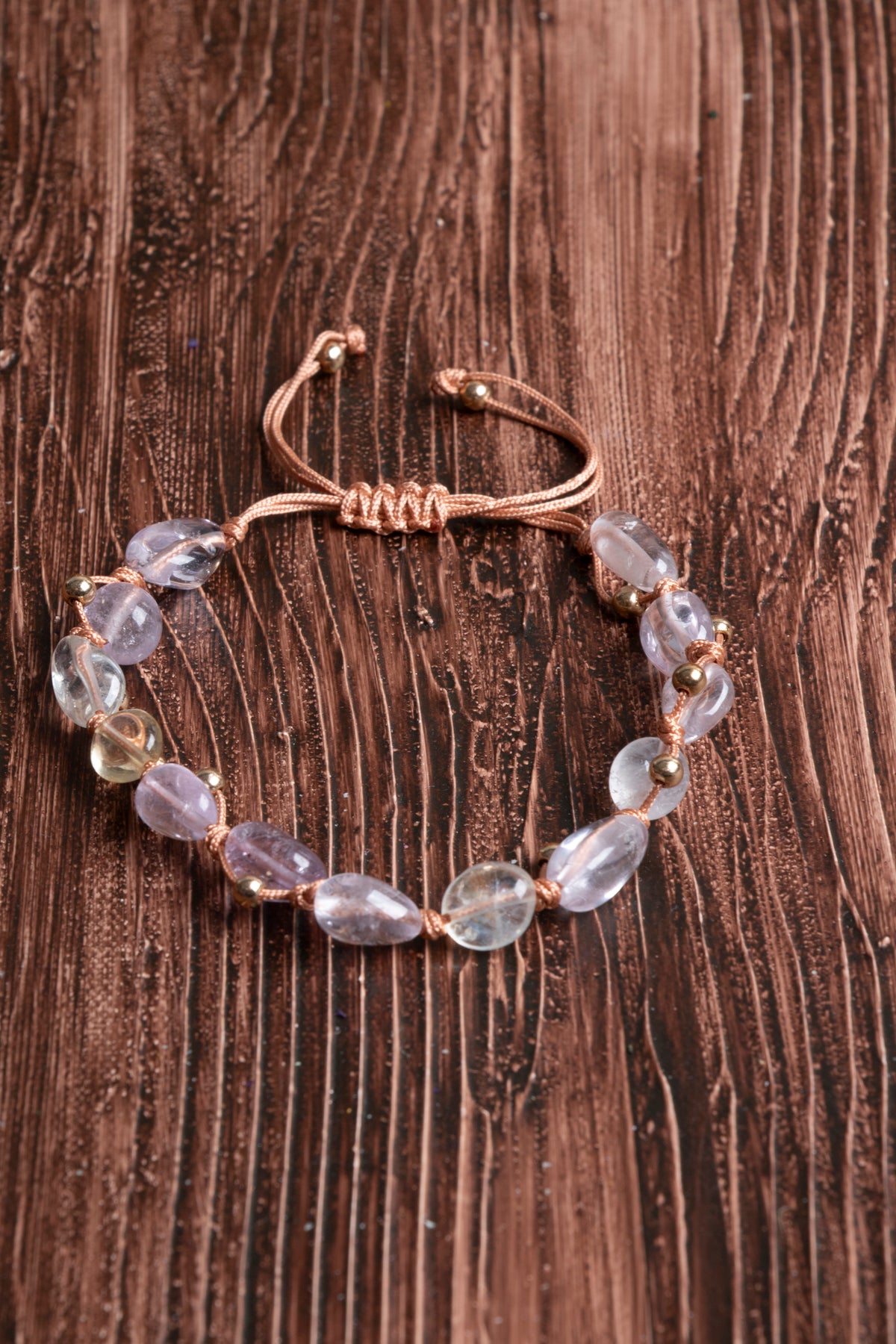 Image of Orijinal Sertifikalı Ametrin Doğal Taş Makrome Bileklik