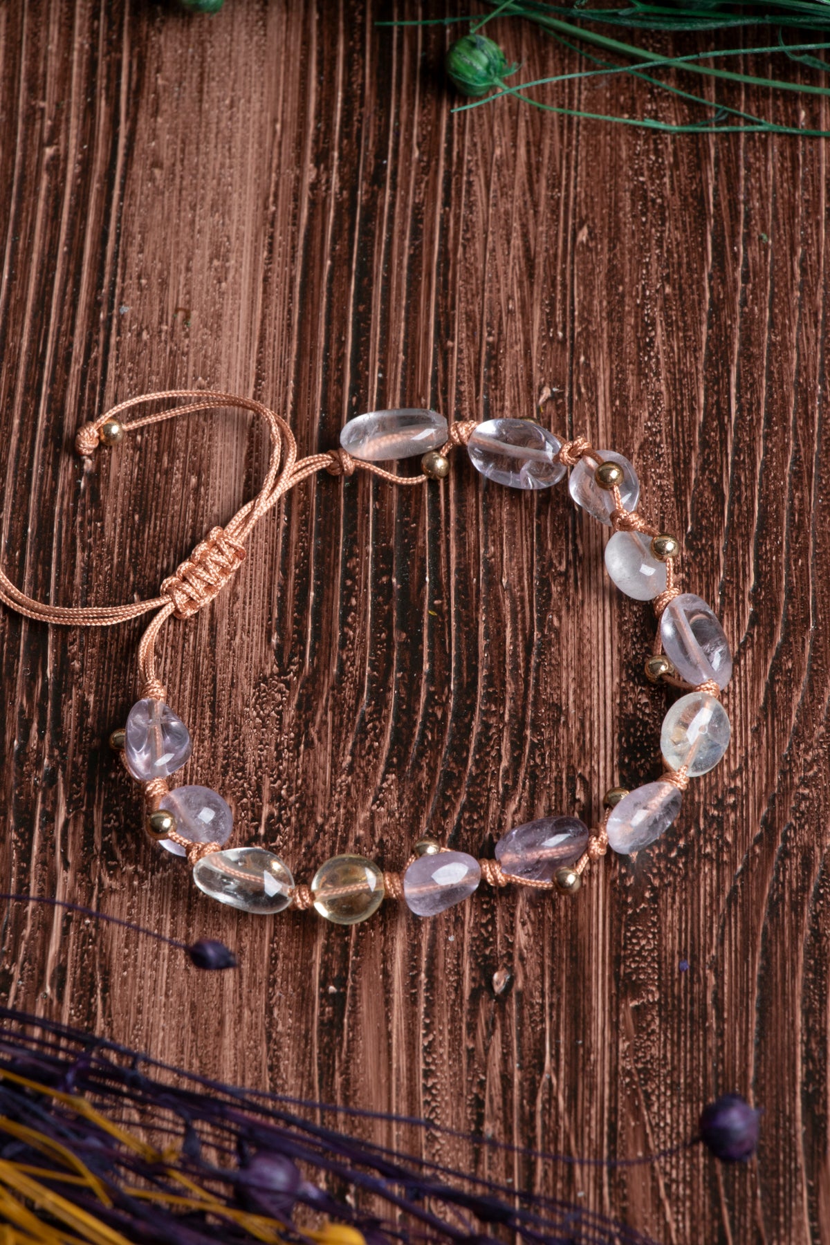 Image of Orijinal Sertifikalı Ametrin Doğal Taş Makrome Bileklik