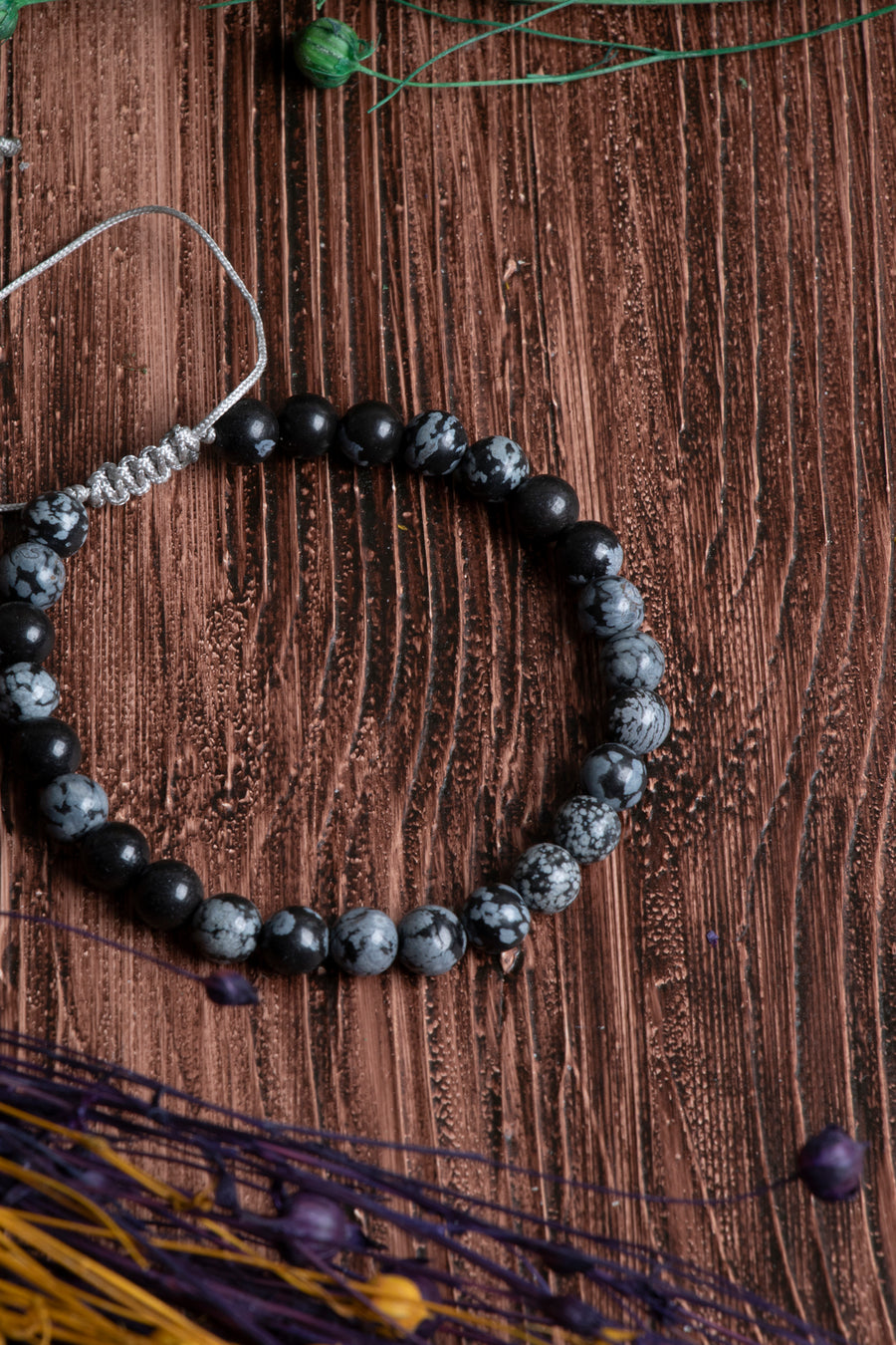 Orijinal Sertifikalı Obsidyen (6 mm) Doğal Taş Makrome Bileklik