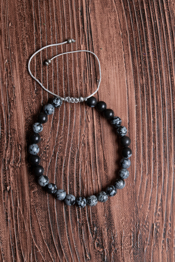 Orijinal Sertifikalı Obsidyen (6 mm) Doğal Taş Makrome Bileklik
