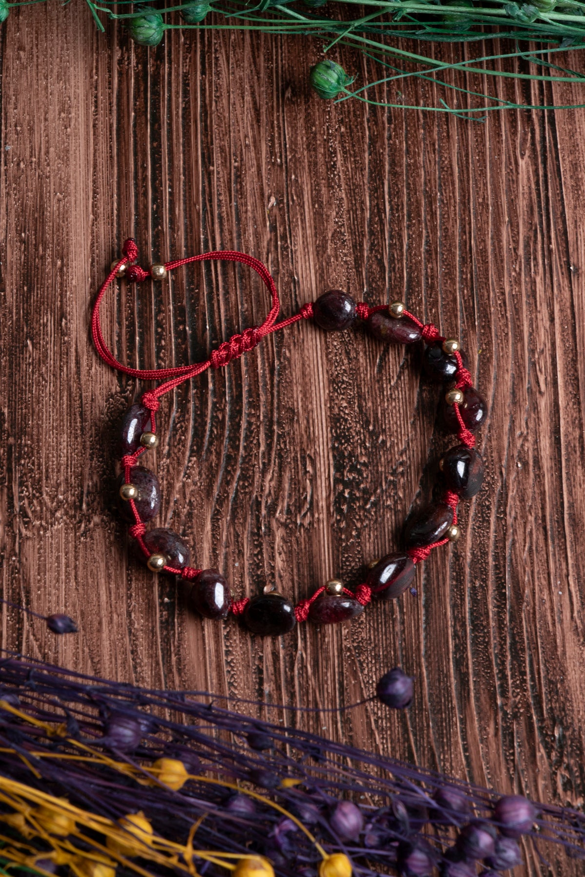 Image of Orijinal Sertifikalı Lal Granat Doğal Taş Makrome Bileklik