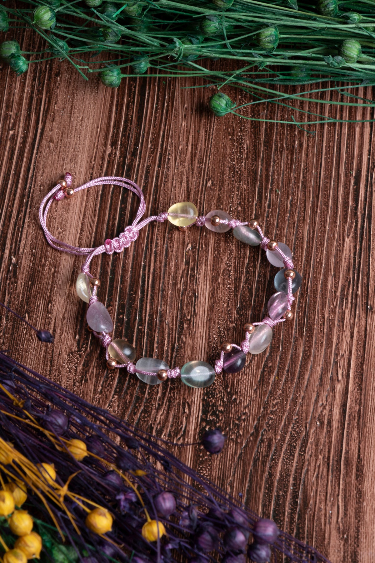 Image of Orijinal Sertifikalı Florit Doğal Taş Makrome Bileklik