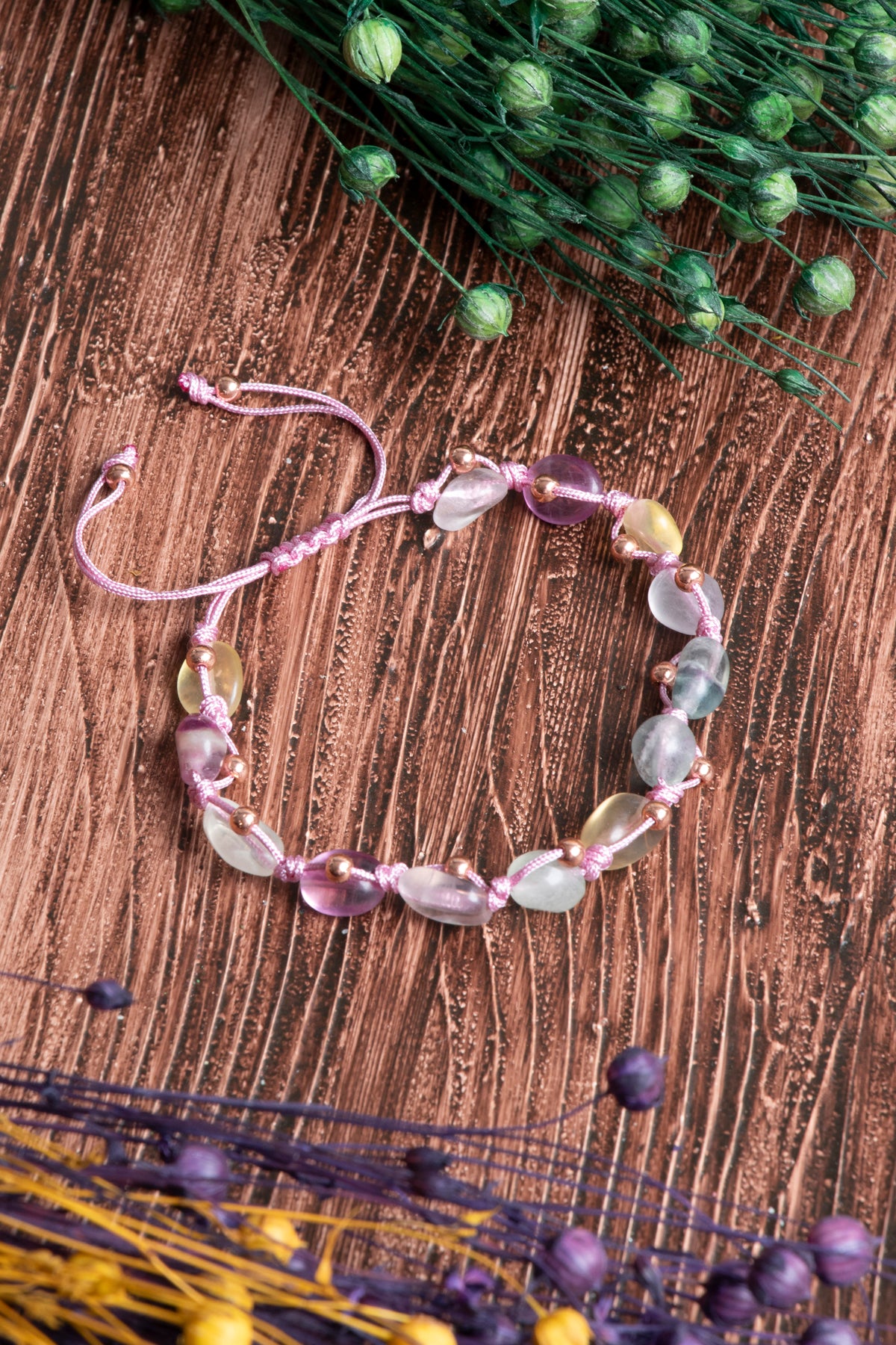 Image of Orijinal Sertifikalı Florit Doğal Taş Makrome Bileklik