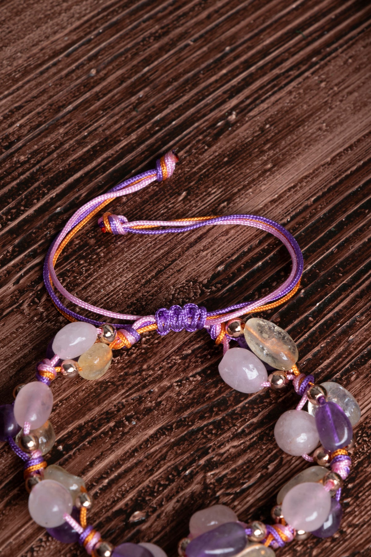 Image of Orijinal Sertifikalı Sitrin Pembe Kuvars Ametist Makrome Bileklik