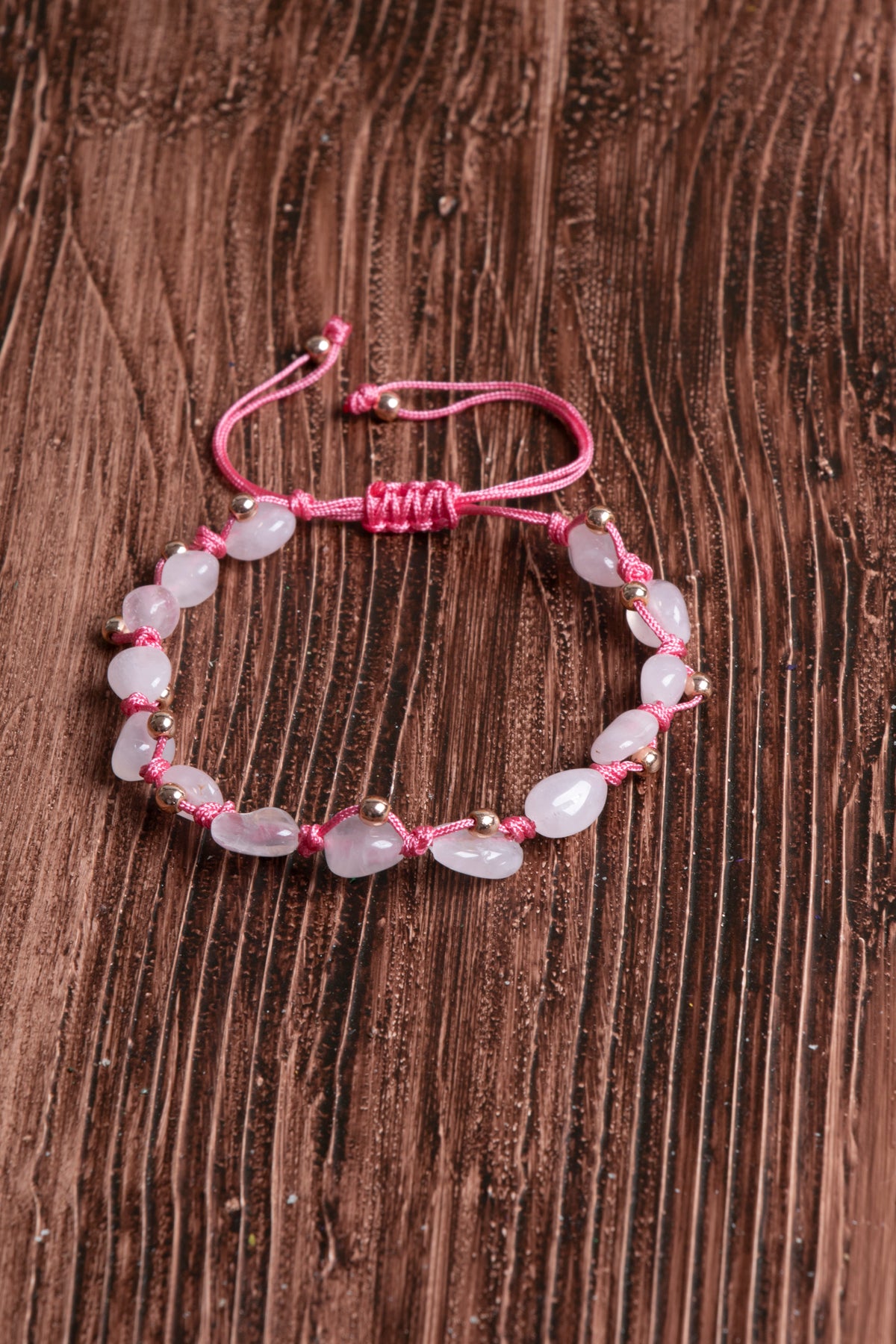 Image of Orijinal Sertifikalı Pembe Kuvars Doğal Taş Makrome Bileklik