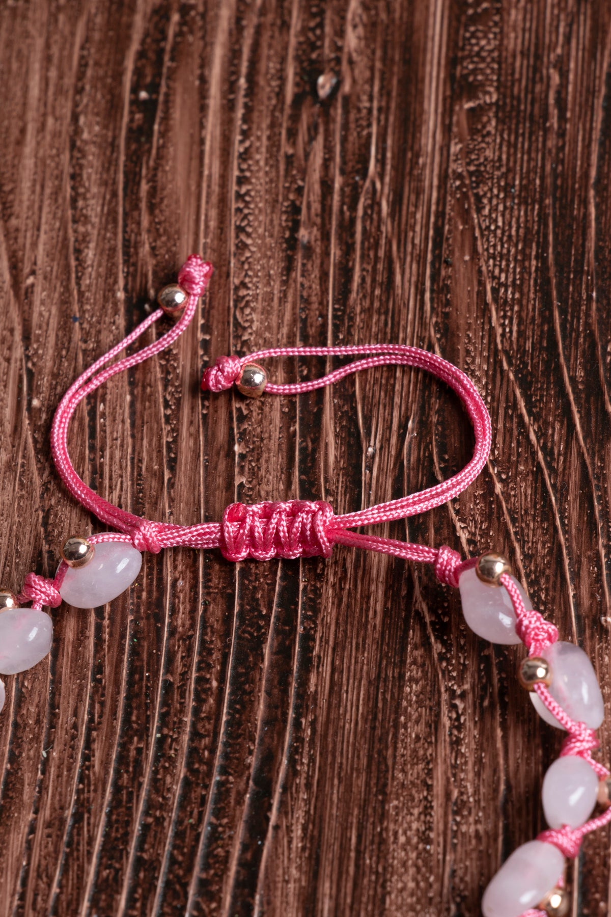 Image of Orijinal Sertifikalı Pembe Kuvars Doğal Taş Makrome Bileklik