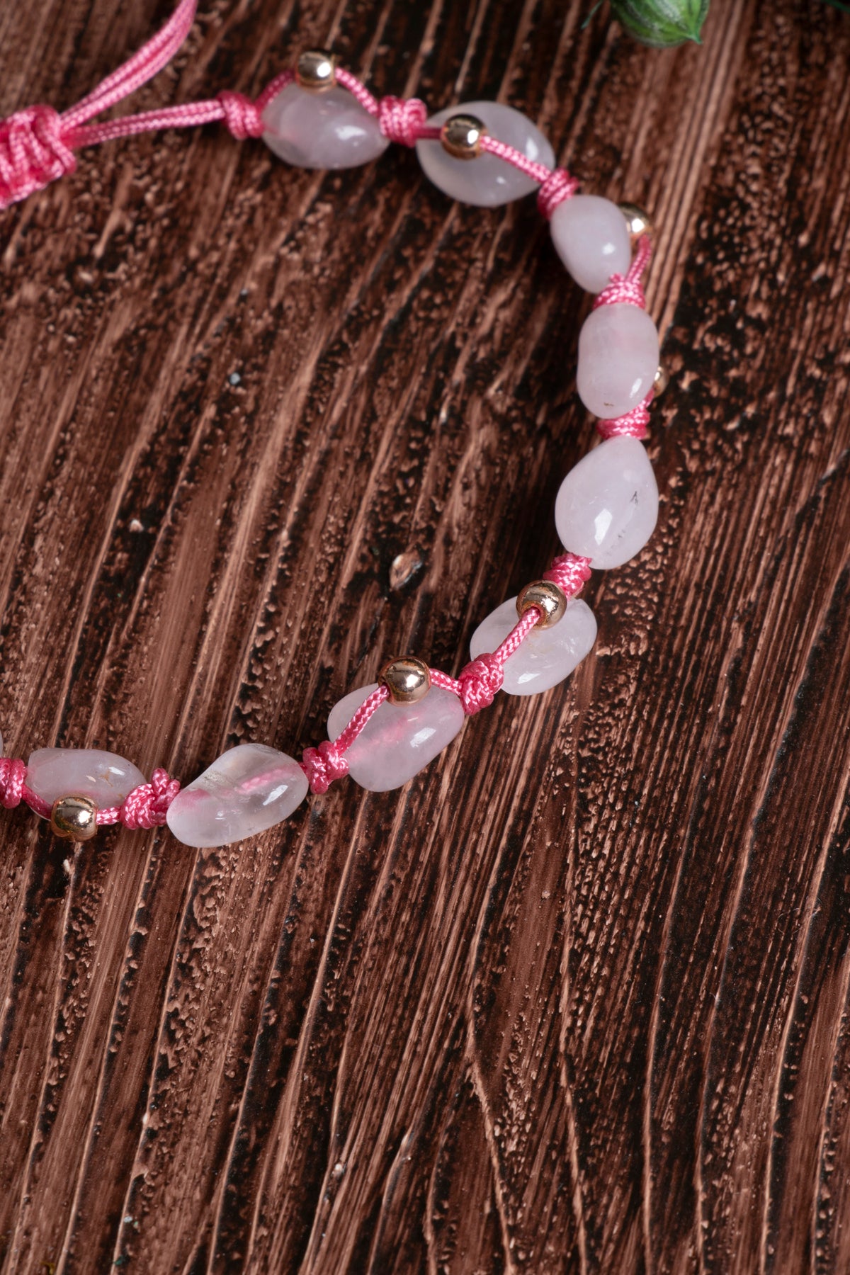Image of Orijinal Sertifikalı Pembe Kuvars Doğal Taş Makrome Bileklik
