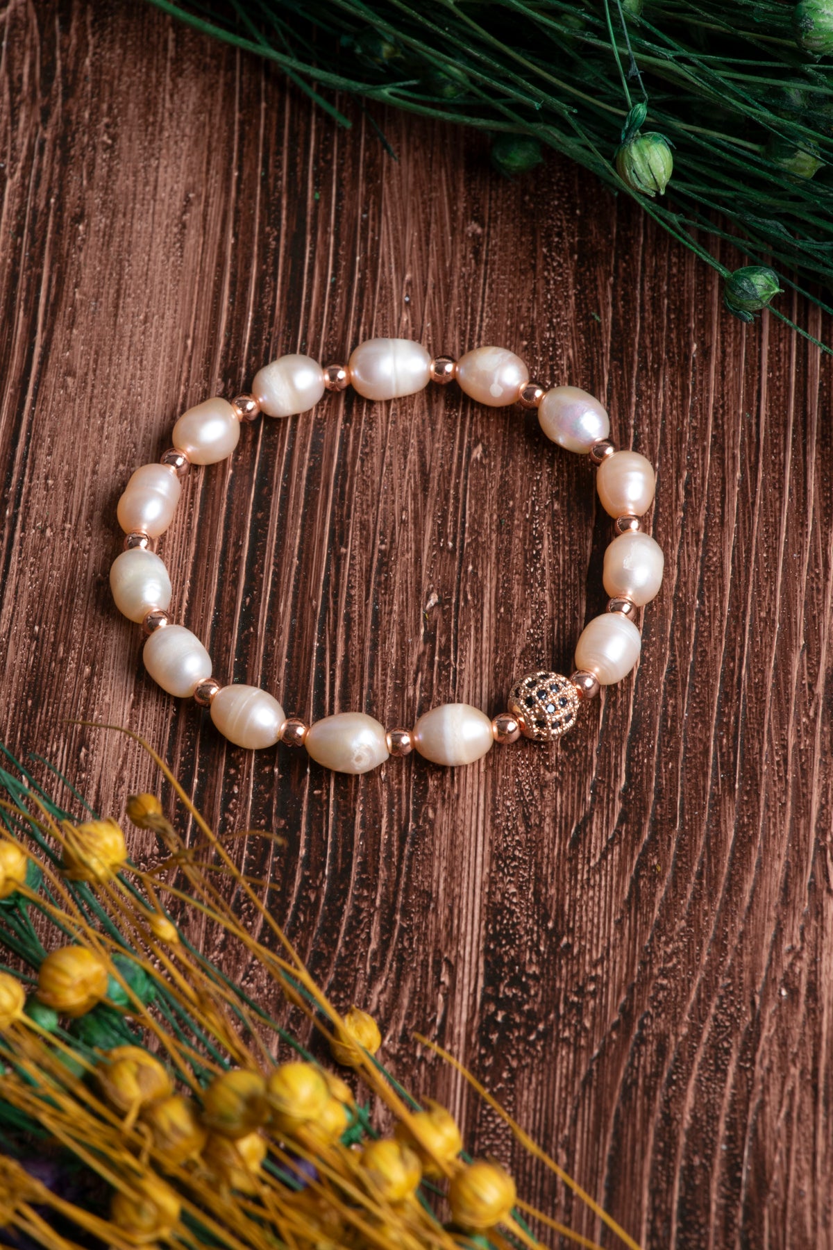 Image of Orijinal Sertifikalı İnci Hematit Zirkon Aparatlı Doğal Taş Bileklik