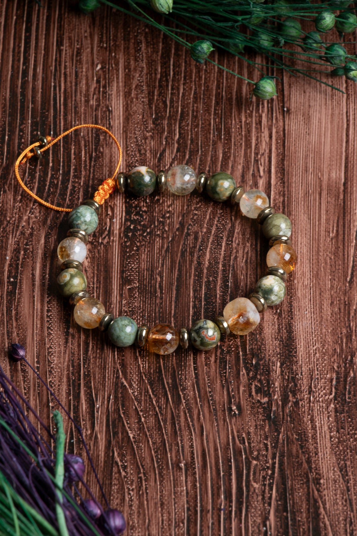 Image of Sertifikalı Sitrin Jasper Hematit Doğal Taş Makrome Bileklik