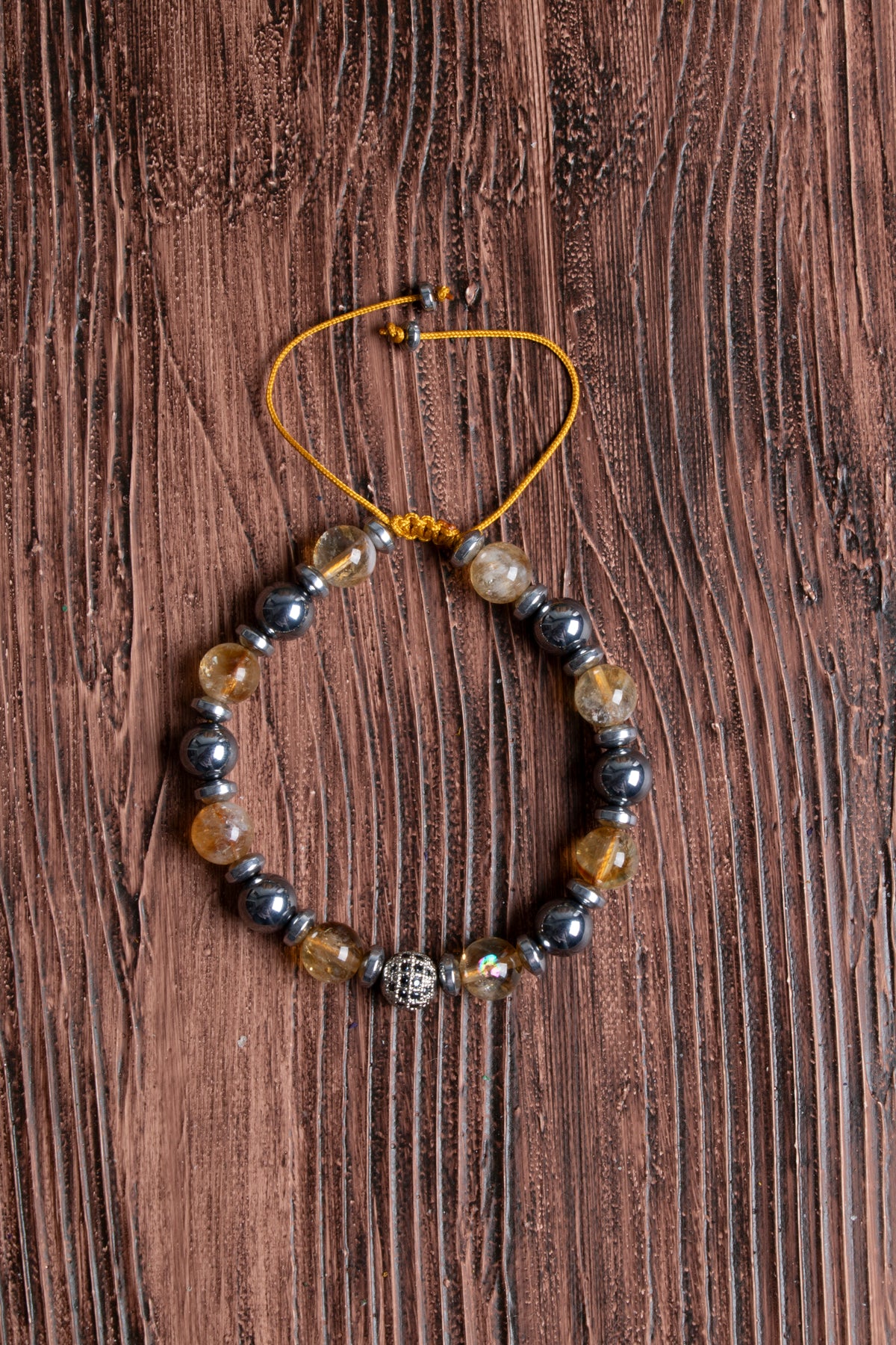 Image of Orijinal Sertifikalı Trehartz Sitrin Zirkon Aparatlı Doğal Taş Makrome Bileklik