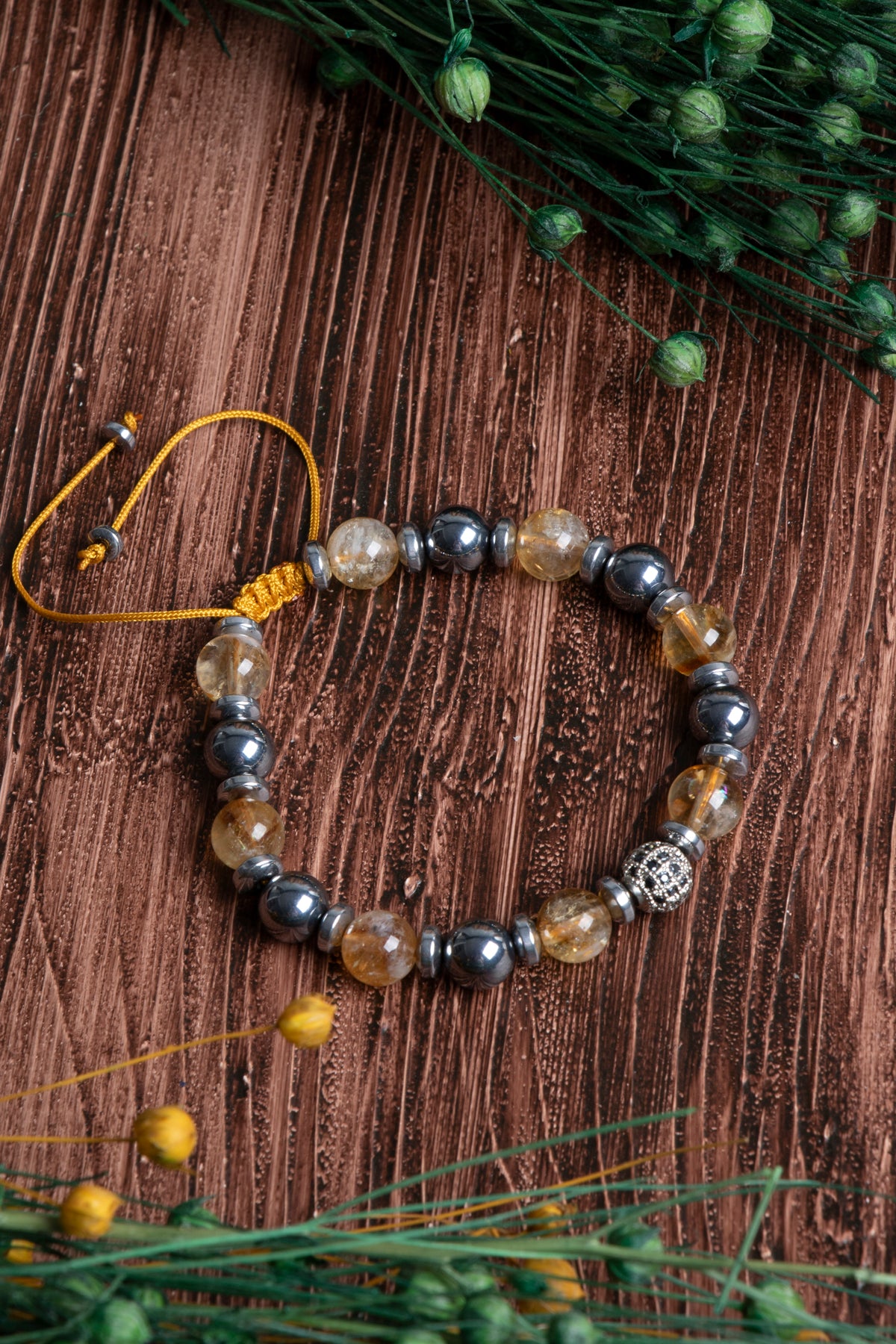 Image of Orijinal Sertifikalı Trehartz Sitrin Zirkon Aparatlı Doğal Taş Makrome Bileklik