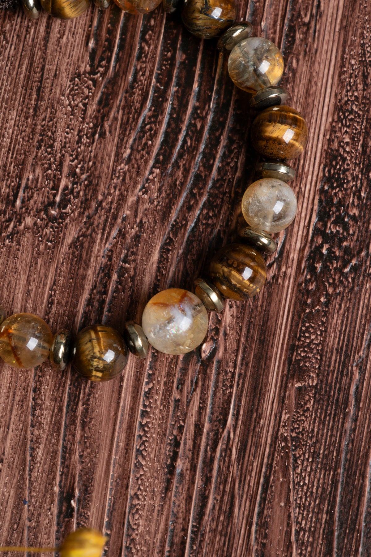 Image of Orijinal Sertifikalı Kaplan Gözü Hematit Sitrin Doğal Taş Makrome Bileklik