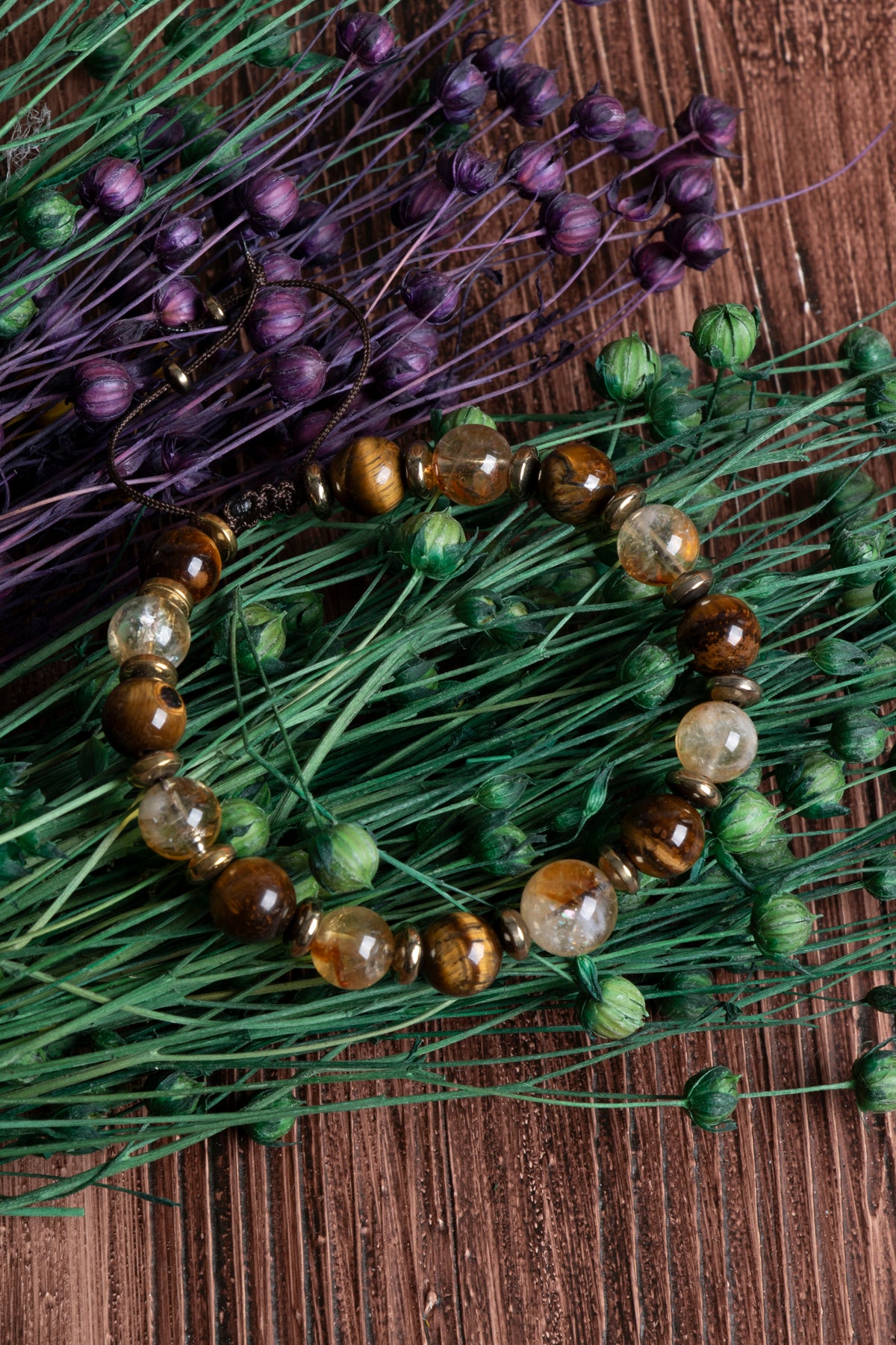 Image of Orijinal Sertifikalı Kaplan Gözü Hematit Sitrin Doğal Taş Makrome Bileklik