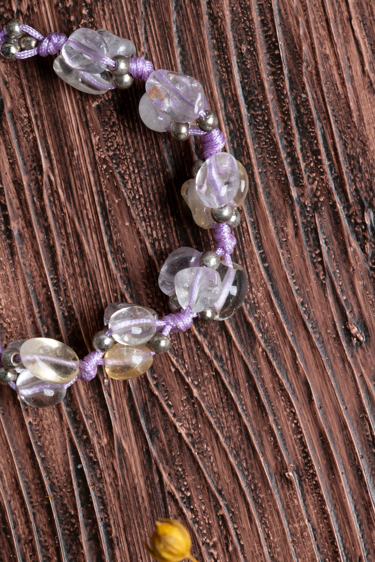 Image of Orijinal Sertifikalı Ametrin Hematit Doğal Taş Makrome Bileklik