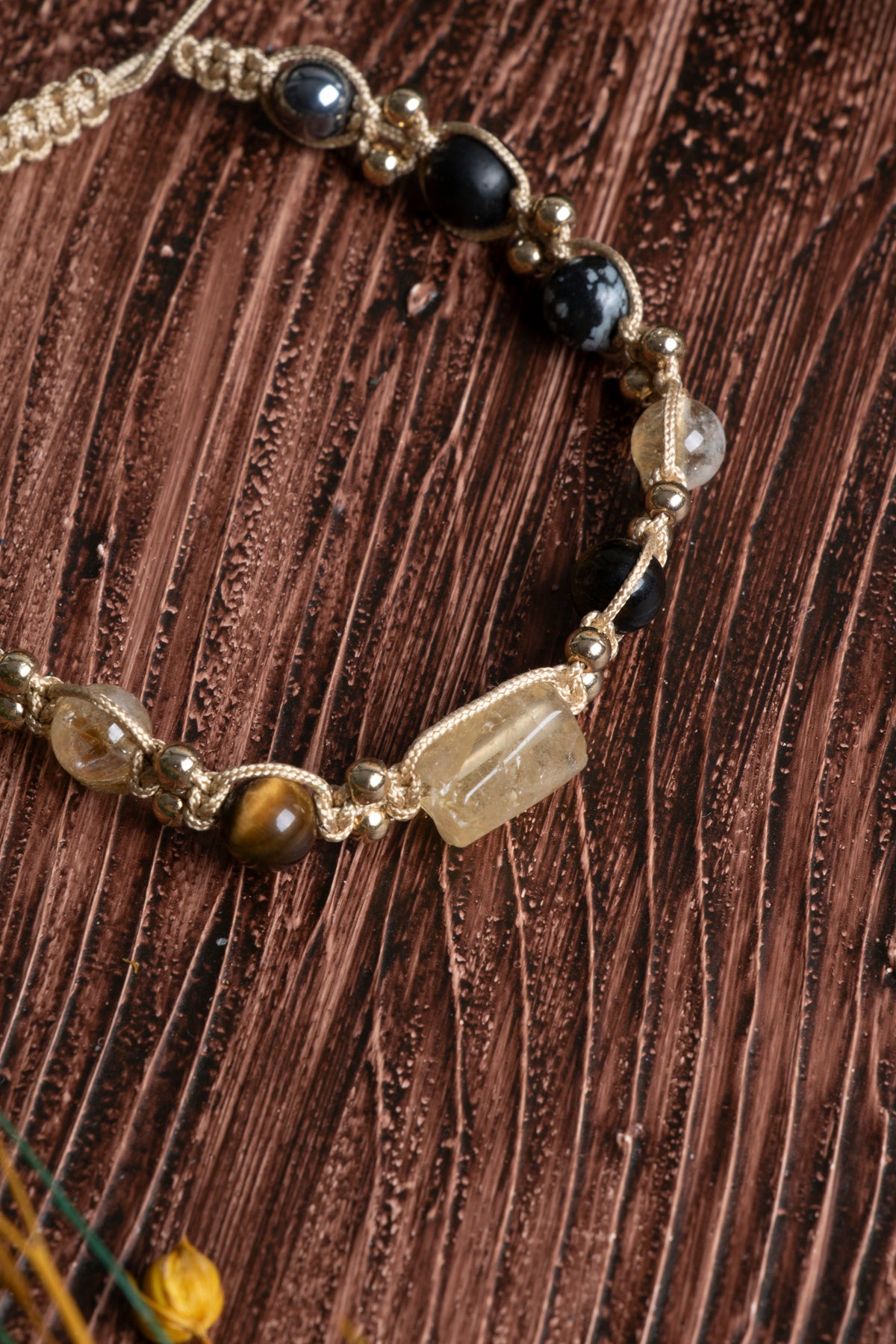 Image of Orijinal Sertifikalı Kaplan Gözü Hematit Sitrin Doğal Taş Makrome Bileklik