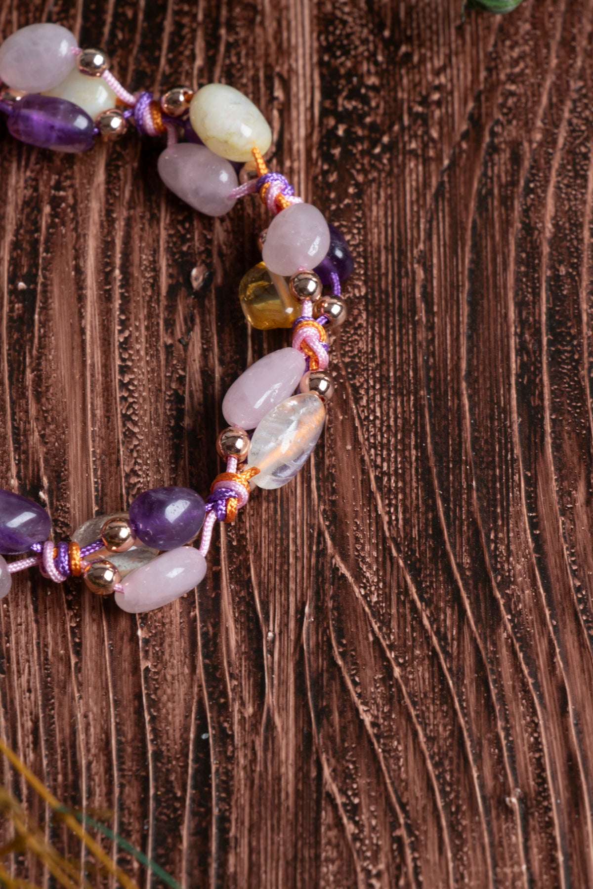 Image of Orijinal Sertifikalı Sitrin Pembe Kuvars Ametist Makrome Bileklik