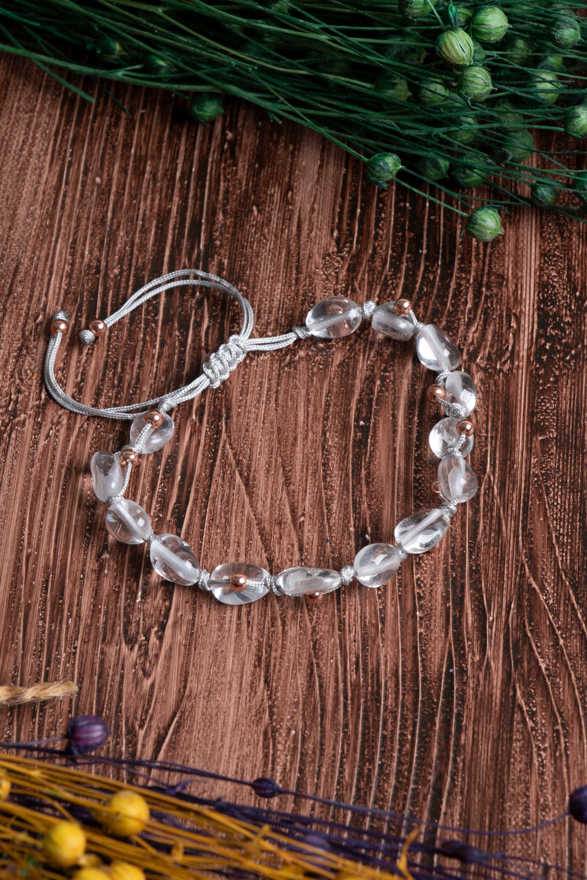 Image of Orijinal Sertifikalı Kristal Kuvars Doğal Taş Makrome Bileklik